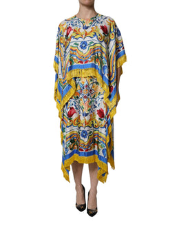 Dolce & Gabbana Multicolor Majolika Kaftan Kurzärmeliges Maxikleid