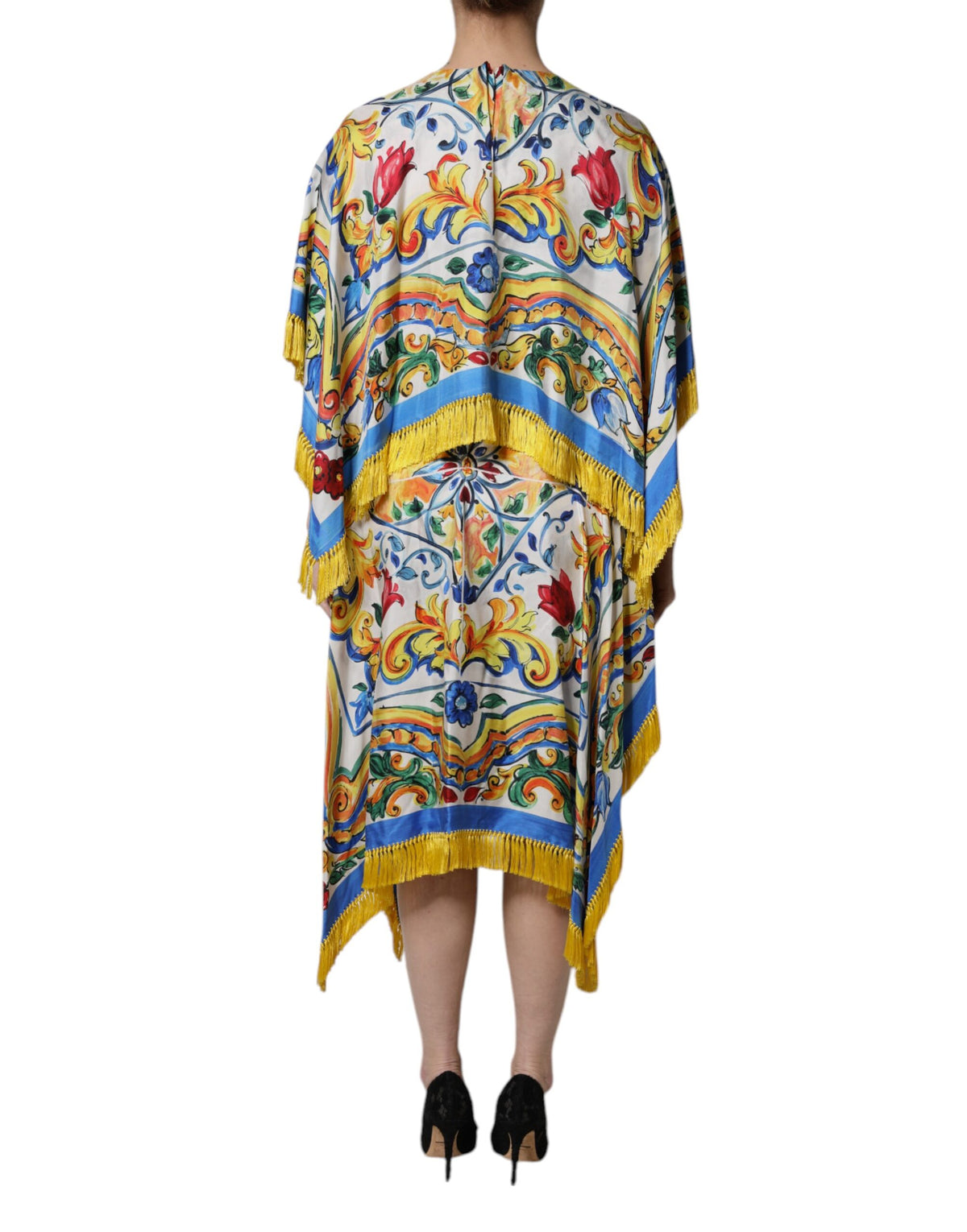 Dolce & Gabbana Multicolor Majolika Kaftan Kurzärmeliges Maxikleid