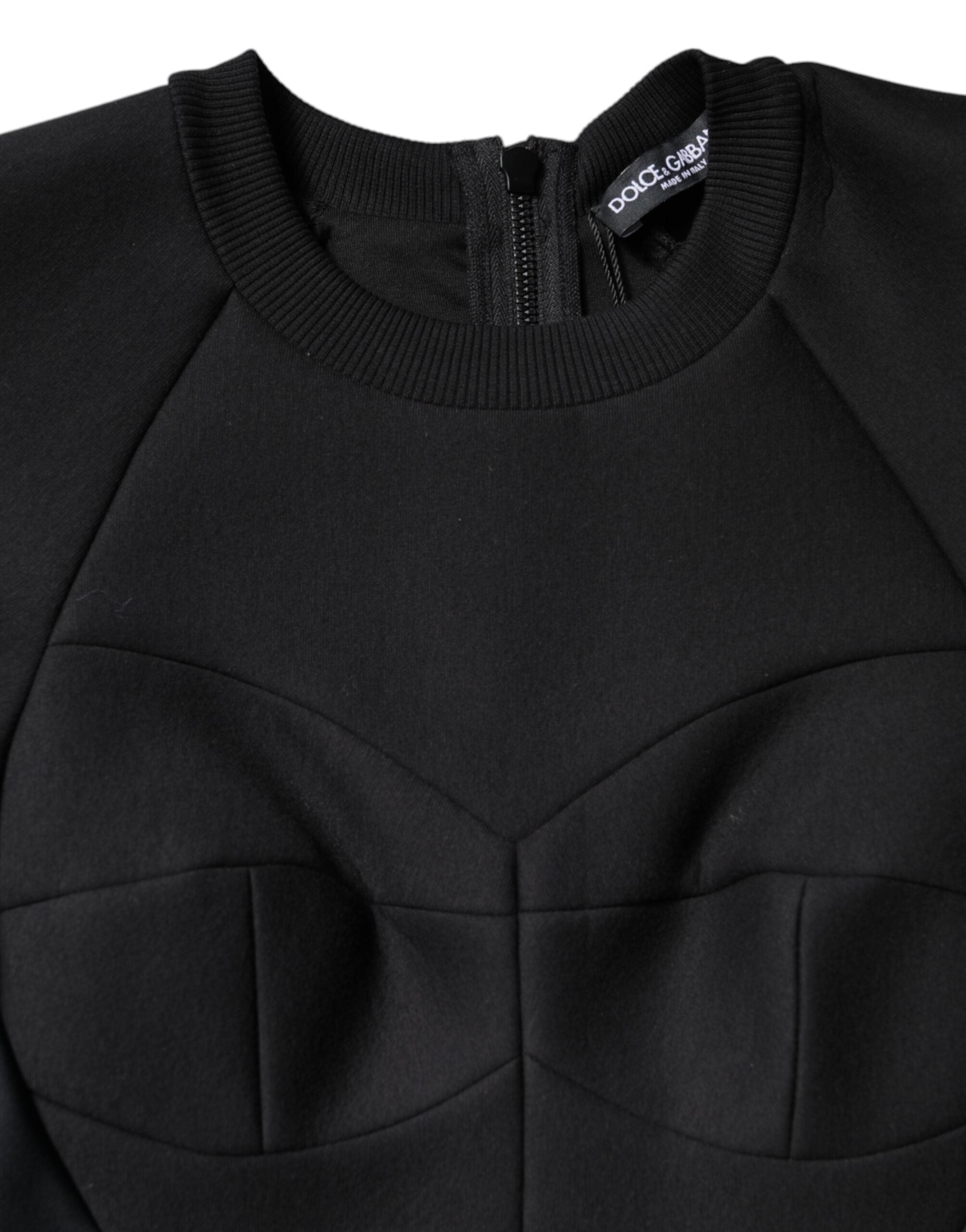 Dolce & Gabbana Schwarzes Baumwoll-Minikleid mit langen Ärmeln und A-Linie
