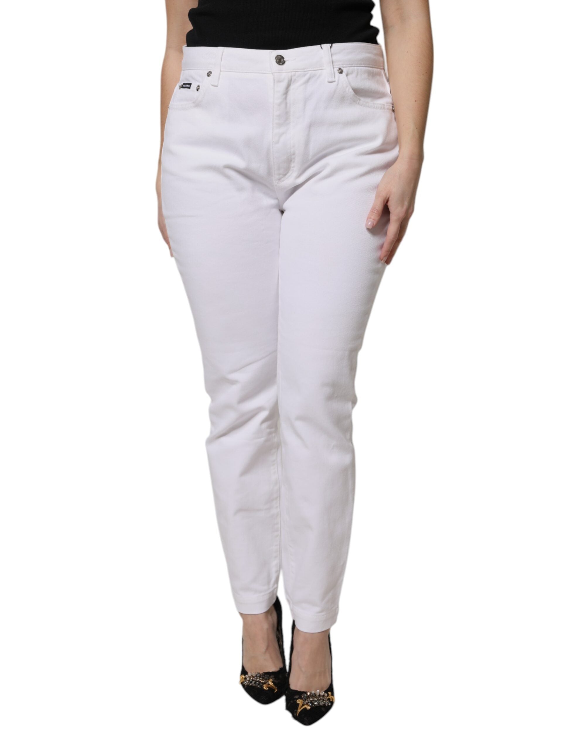 Dolce & Gabbana Weiße Skinny Denim Jeans aus Baumwolle mit mittlerer Taille