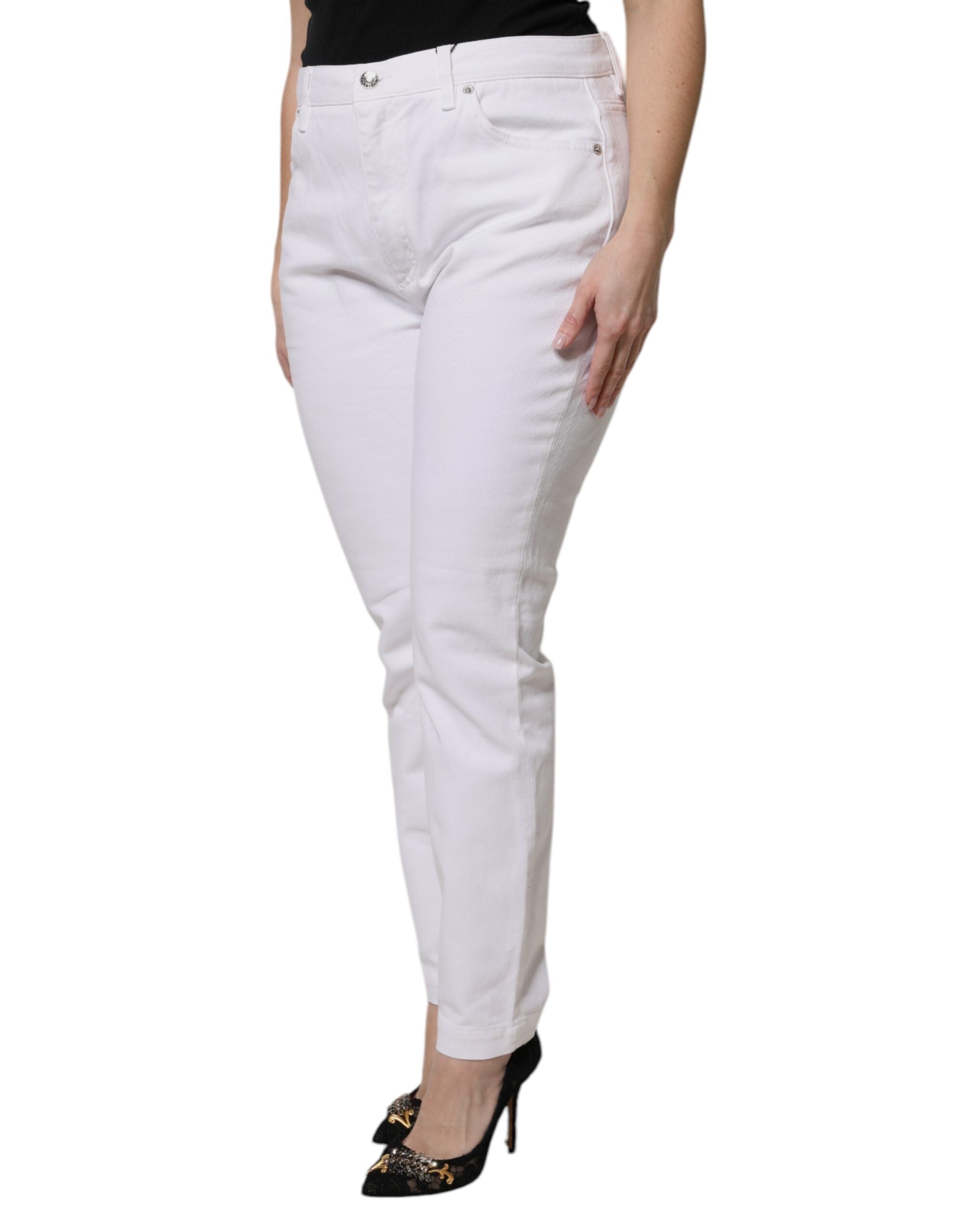 Dolce & Gabbana Weiße Skinny Denim Jeans aus Baumwolle mit mittlerer Taille