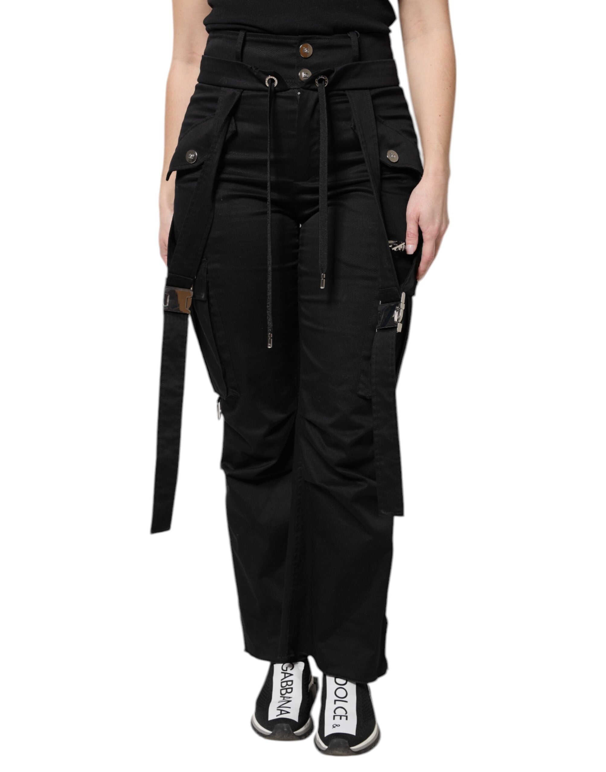 Dolce & Gabbana Schwarze Cargo-Hose aus Baumwolle mit hoher Taille