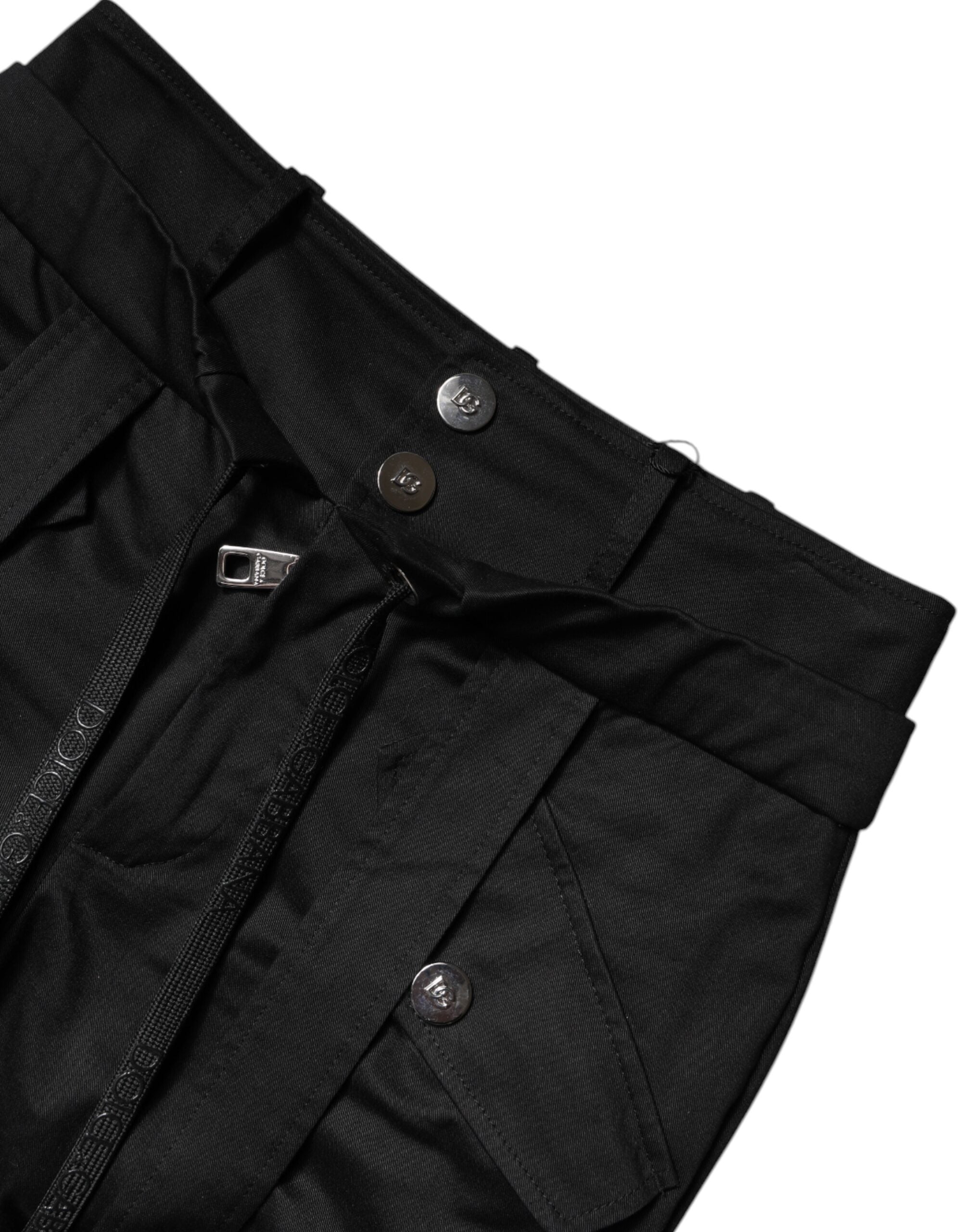 Dolce & Gabbana Schwarze Cargo-Hose aus Baumwolle mit hoher Taille
