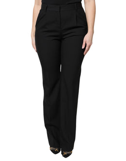 Dolce & Gabbana Schwarze Wollhose mit hoher Taille und Stiefelschnitt