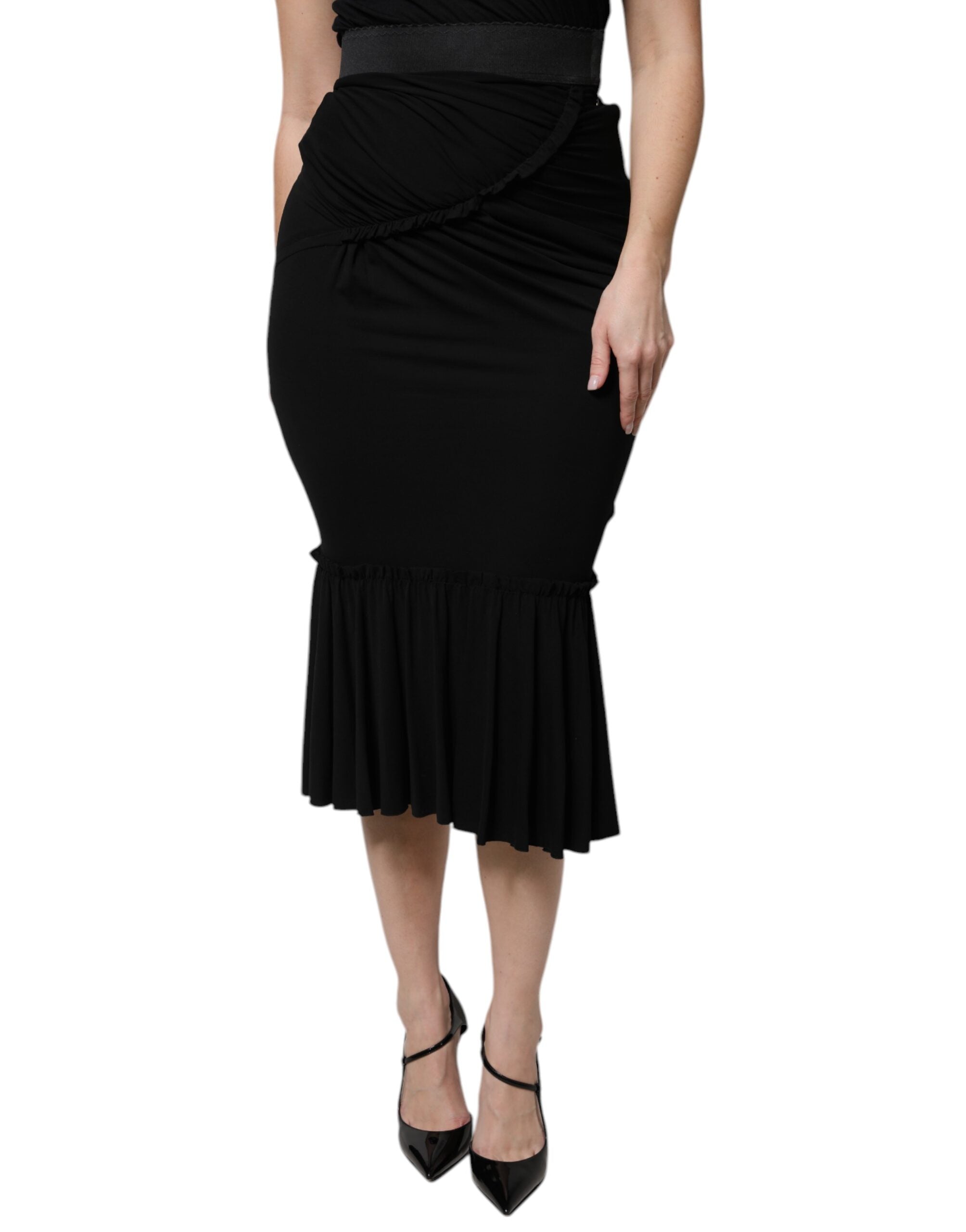 Dolce & Gabbana Schwarzer Midi-Rock mit hoher Taille und Meerjungfrauenschnitt