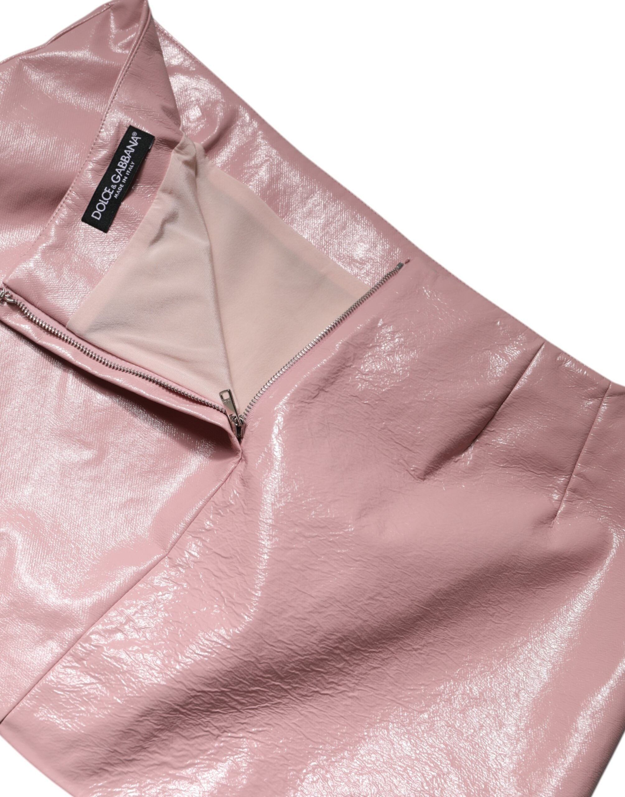 Dolce & Gabbana Glänzender pinkfarbener Baumwoll-Minirock mit hoher Taille