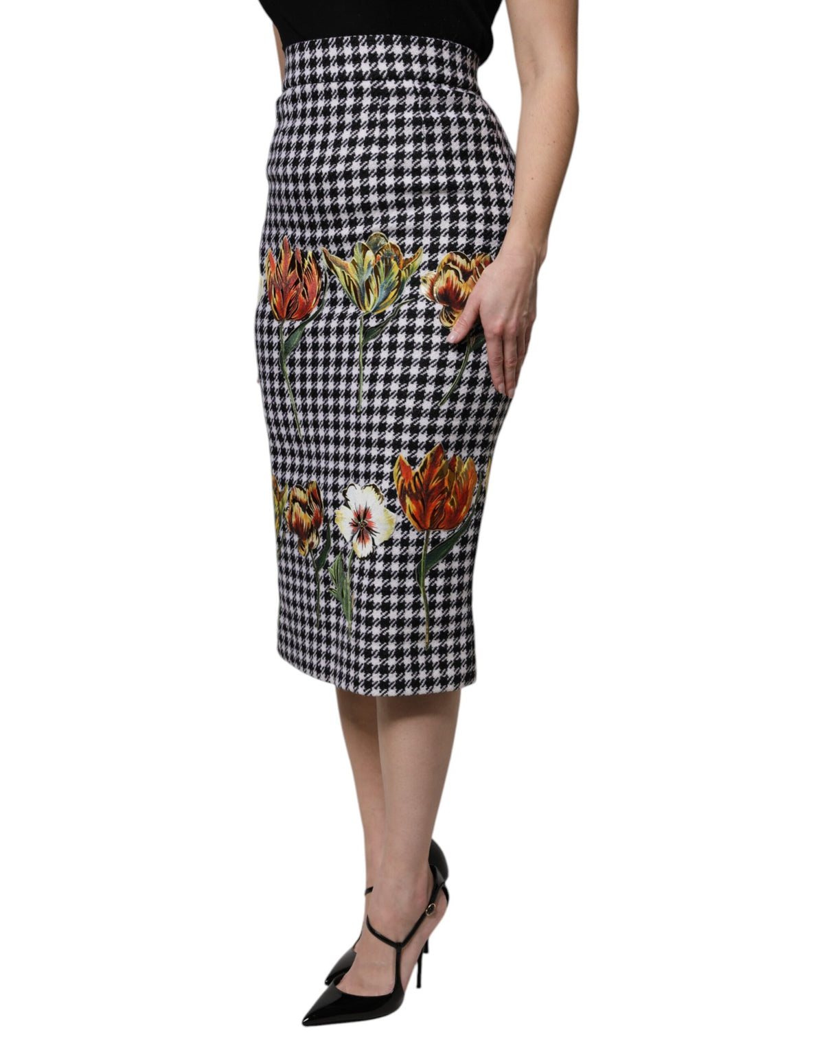 Dolce & Gabbana Mehrfarbiger Bleistiftrock mit Blumendruck und hoher Taille