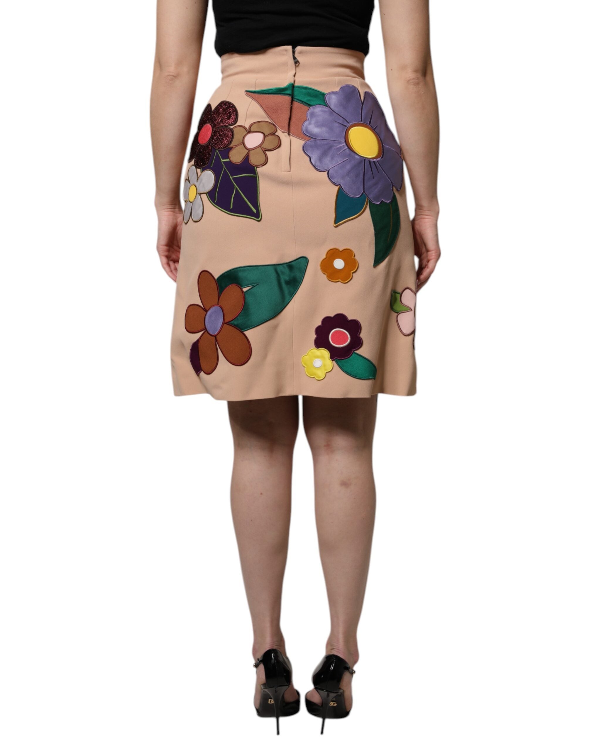 Dolce & Gabbana Beige Floraler Rock mit hoher Taille und Bleistiftschnitt