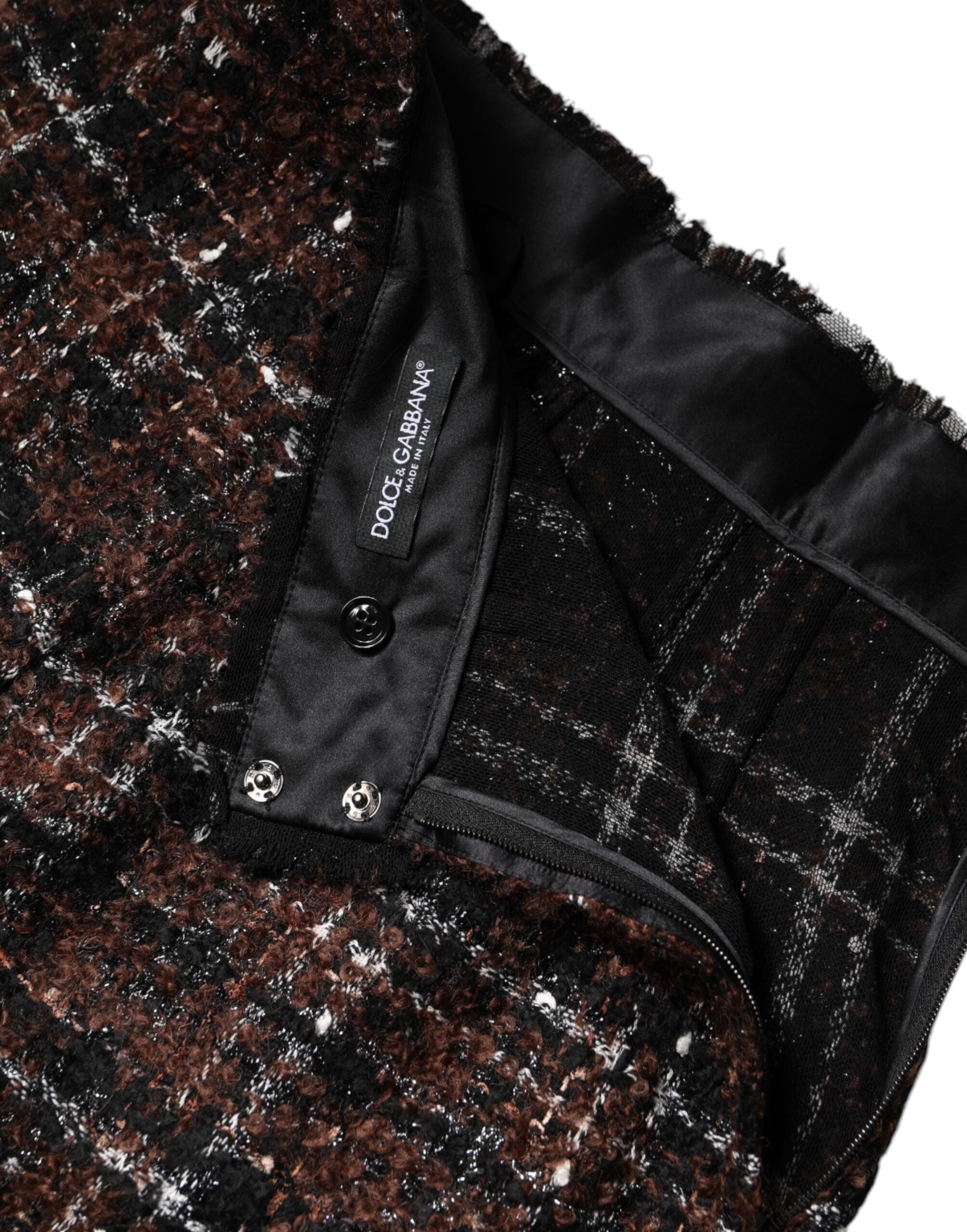 Dolce & Gabbana Multicolor Tartan Tweed Bleistiftrock mit hoher Taille