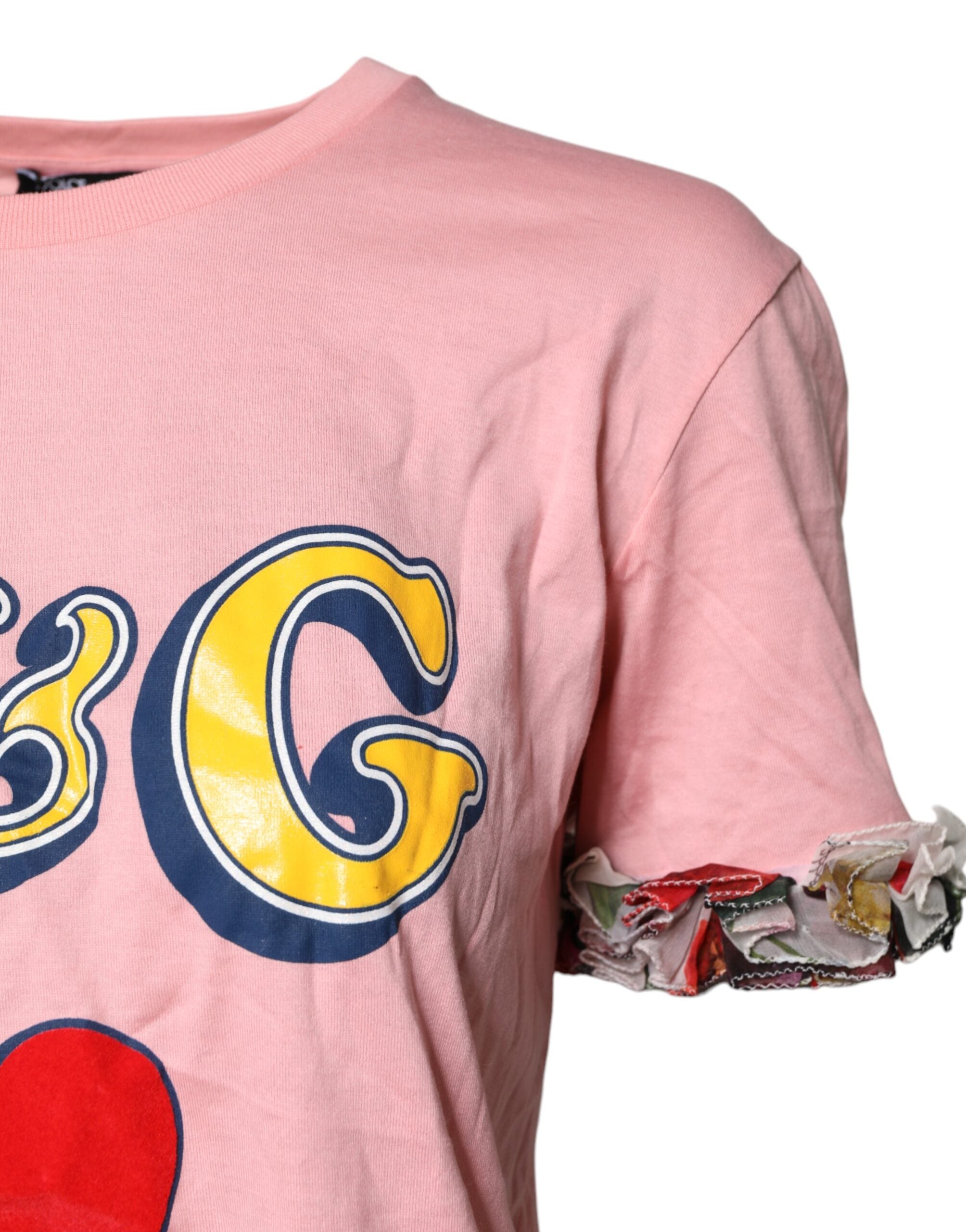 Dolce & Gabbana Rosa Logo-Druck Baumwolle Rundhals-T-Shirt