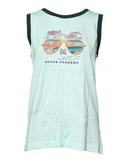 Dolce & Gabbana Hellgrünes ärmelloses Tank-T-Shirt mit Grafikdruck