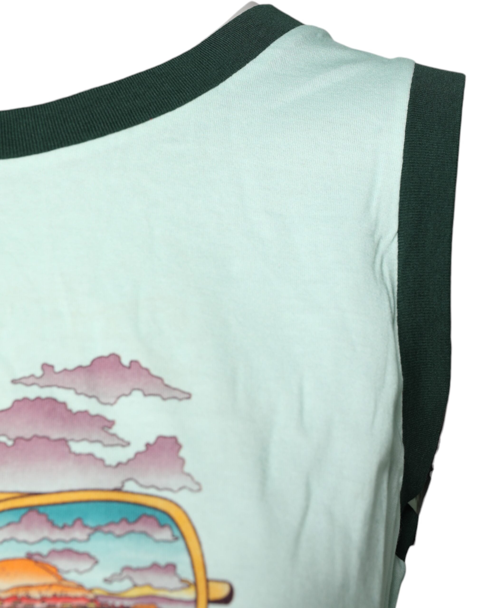 Dolce & Gabbana Hellgrünes ärmelloses Tank-T-Shirt mit Grafikdruck