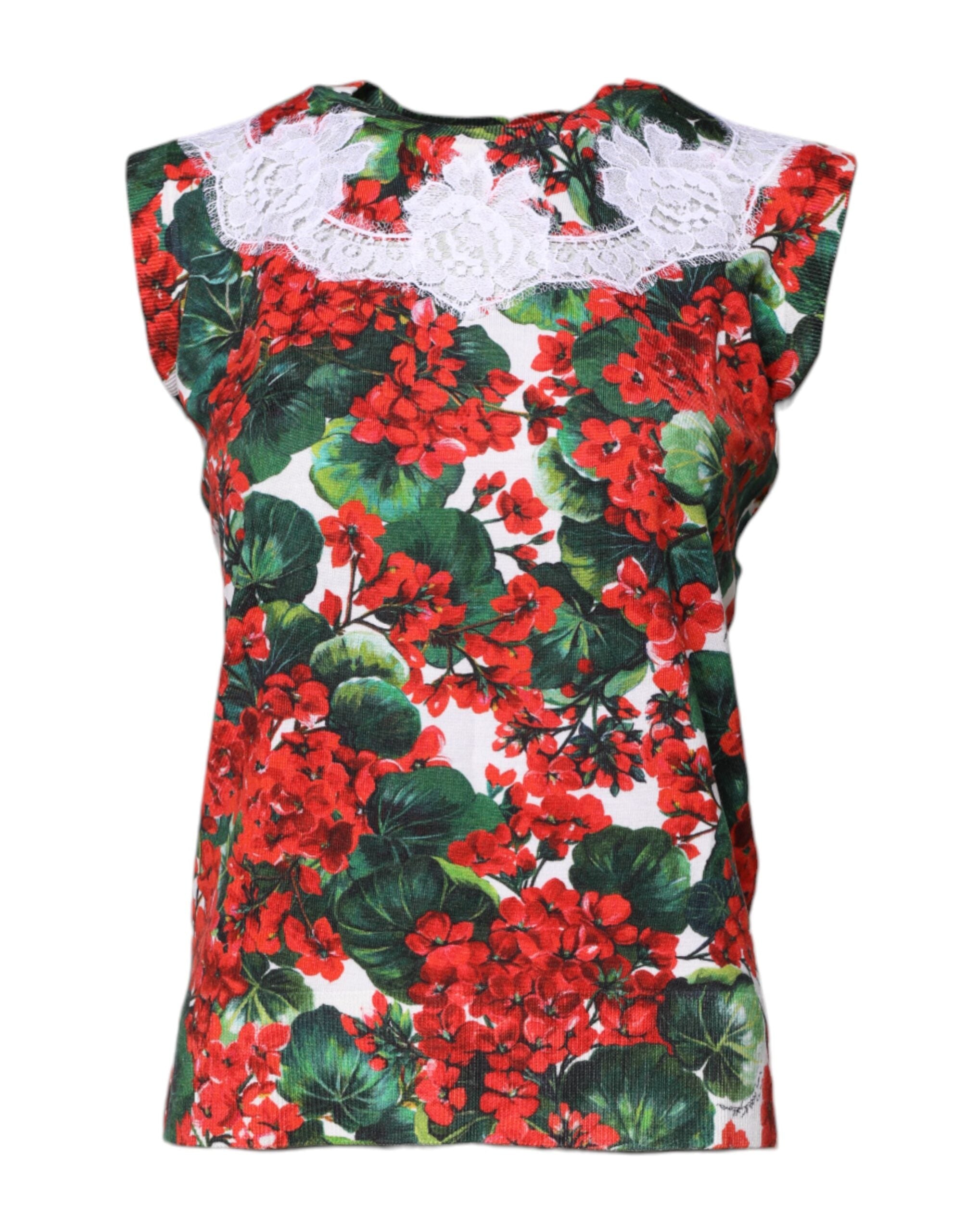 Dolce & Gabbana Multicolor Floral Lace Ärmelloses Tank-Top