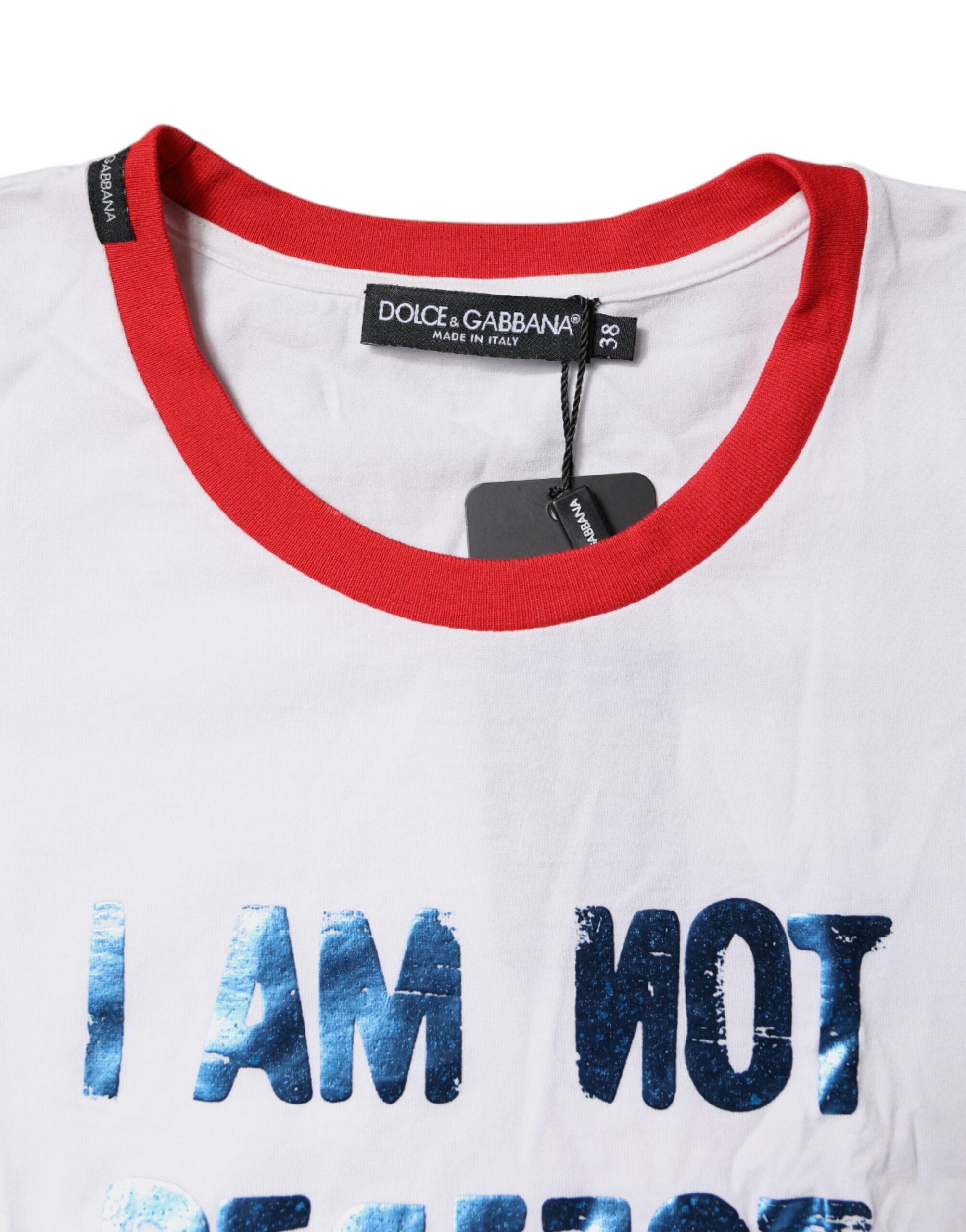 Dolce & Gabbana Weißes Baumwoll-T-Shirt mit Grafikdruck und Rundhalsausschnitt