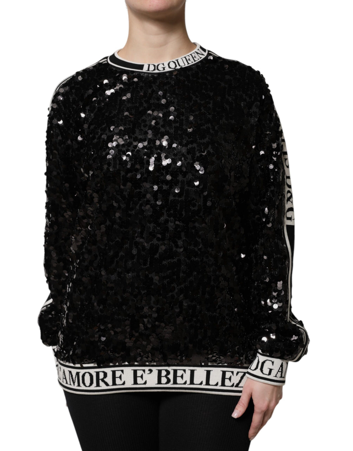 Dolce & Gabbana Schwarzer DG Queen Pailletten-Pullover Sweater
