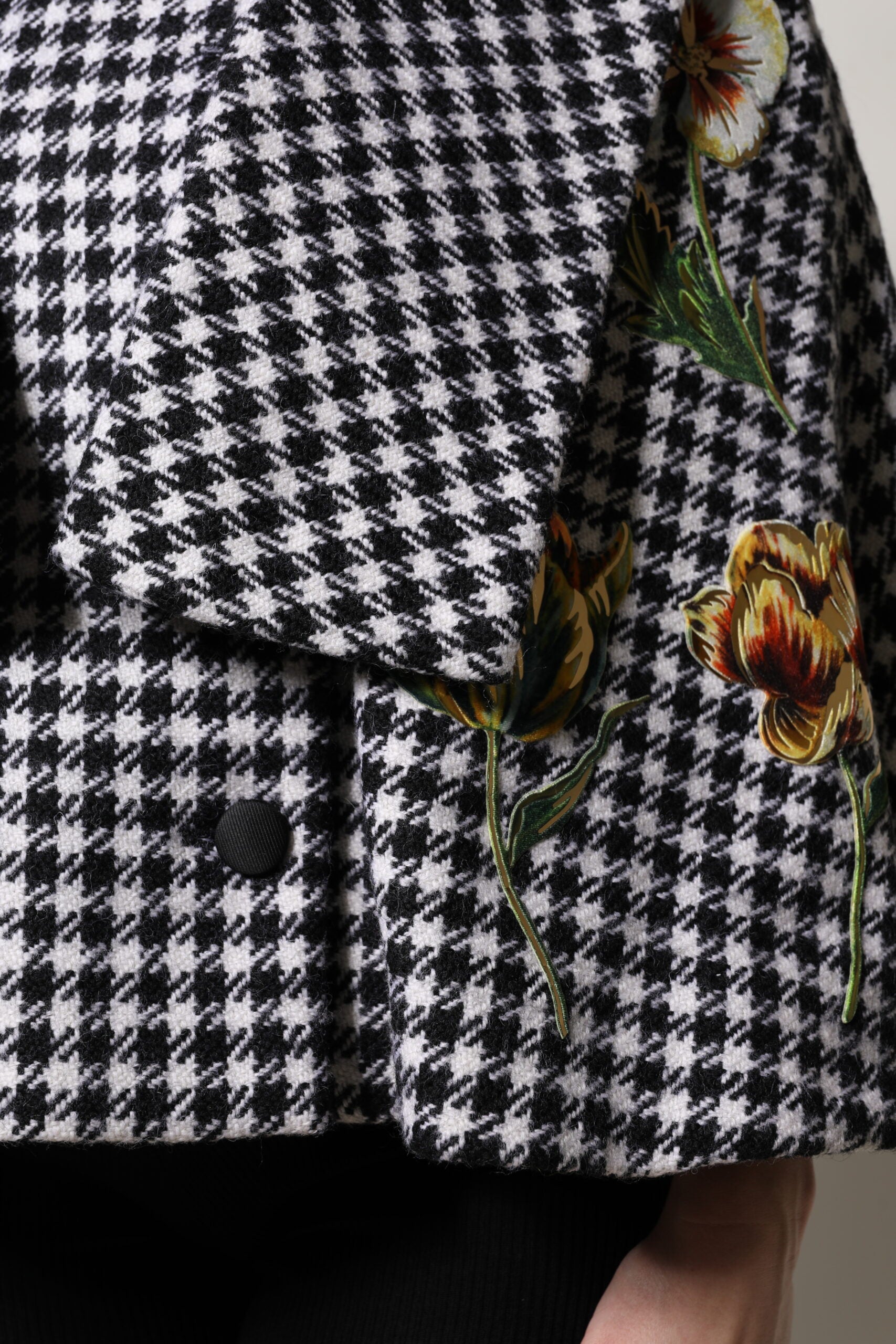 Dolce & Gabbana Schwarz Weiß Monochrom Gemusterte Floral Cape Jacke