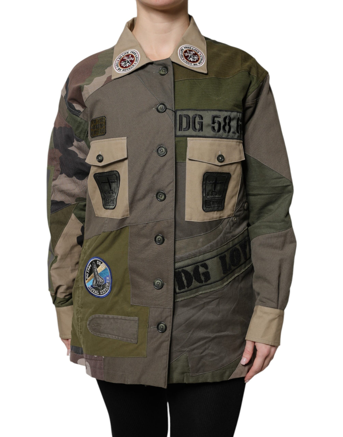 Dolce & Gabbana Militärgrüne Jacke aus Baumwolle mit Knopfleiste