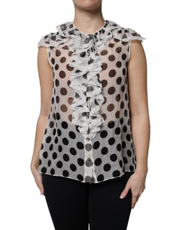 Dolce & Gabbana Weiß-schwarz gepunktetes ärmelloses Baumwoll-Top