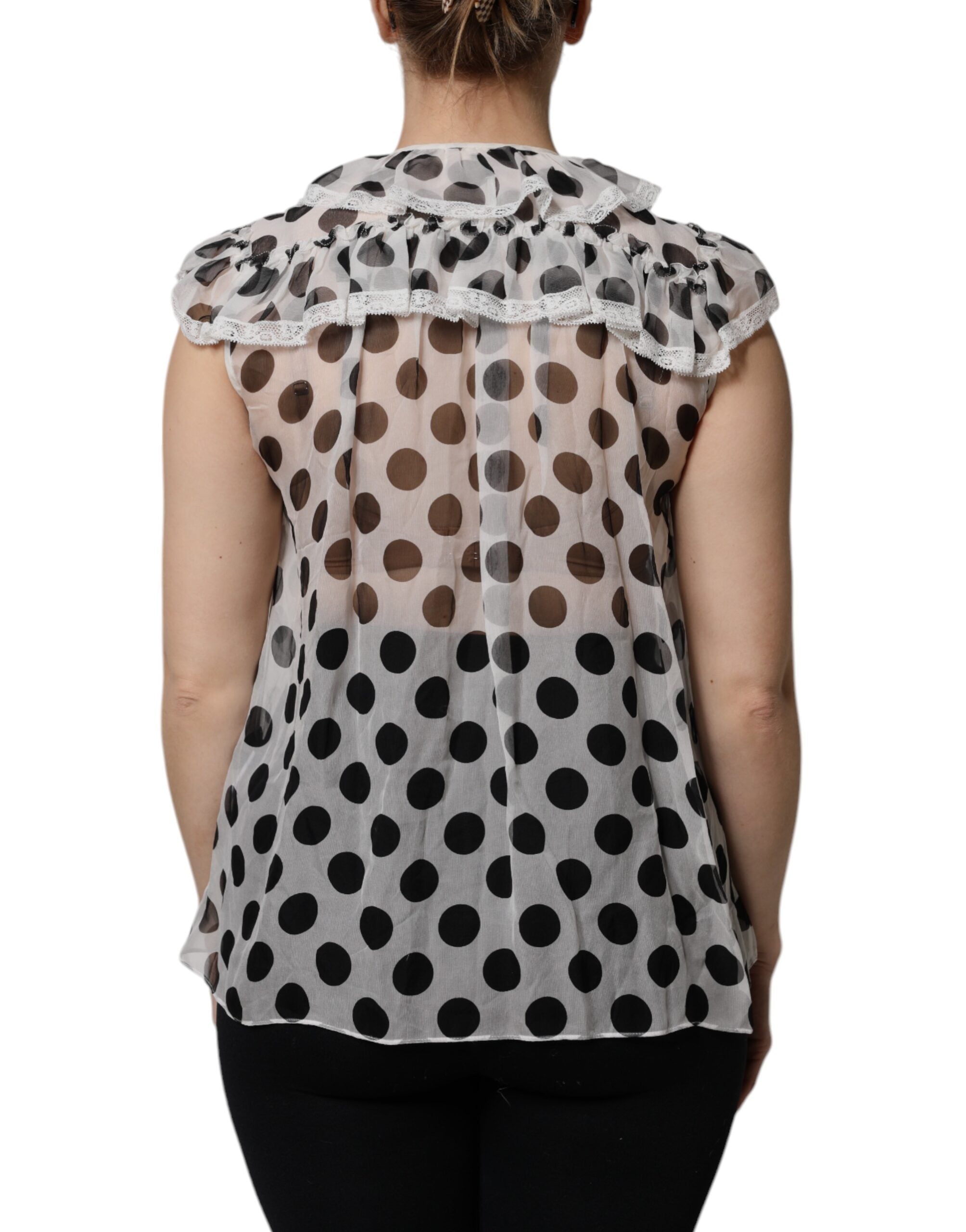 Dolce & Gabbana Weiß-schwarz gepunktetes ärmelloses Baumwoll-Top