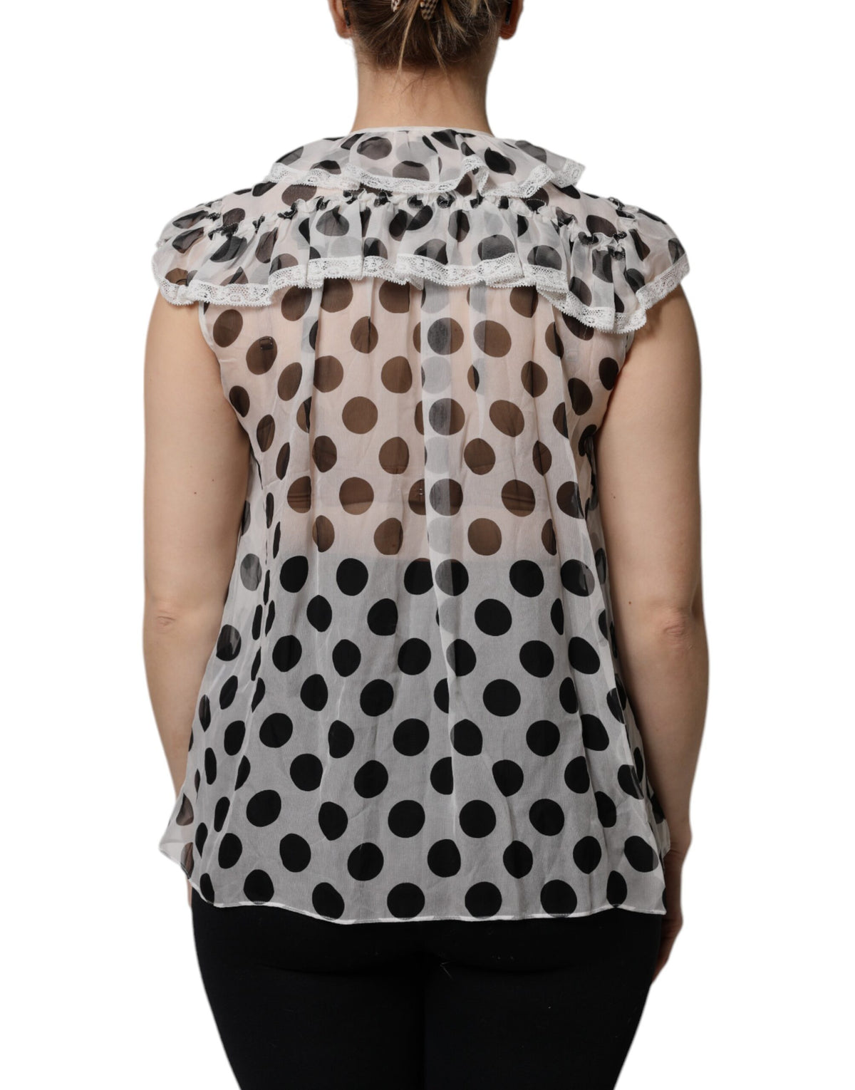 Dolce & Gabbana Weiß-schwarz gepunktetes ärmelloses Baumwoll-Top