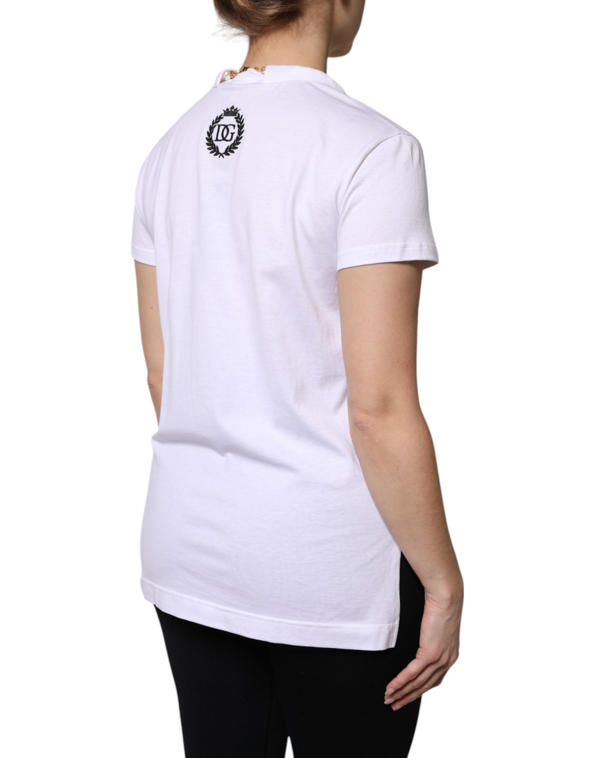 Dolce & Gabbana Weißes Baumwoll-T-Shirt mit kurzen Ärmeln und Halskette