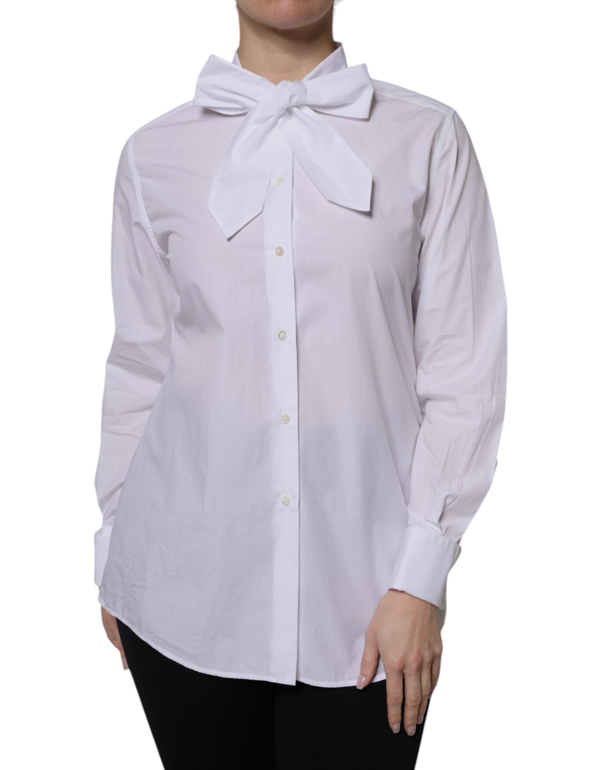 Dolce & Gabbana Weißer Ascot-Kragen Langarm-Bluse Top