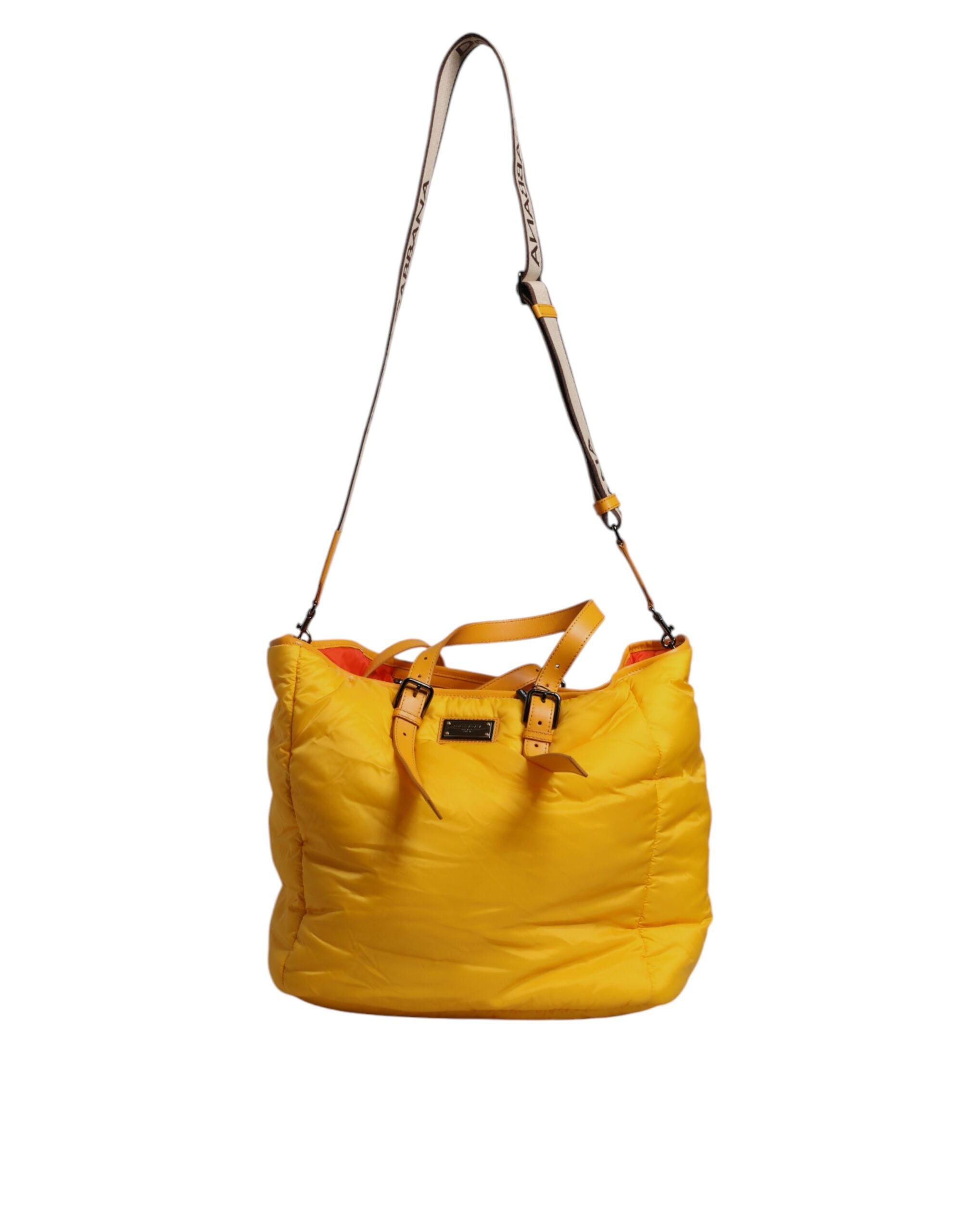 Dolce & Gabbana Gelbe Orange Nylon Logo Plaque Hand Schulter Duffle Bag
