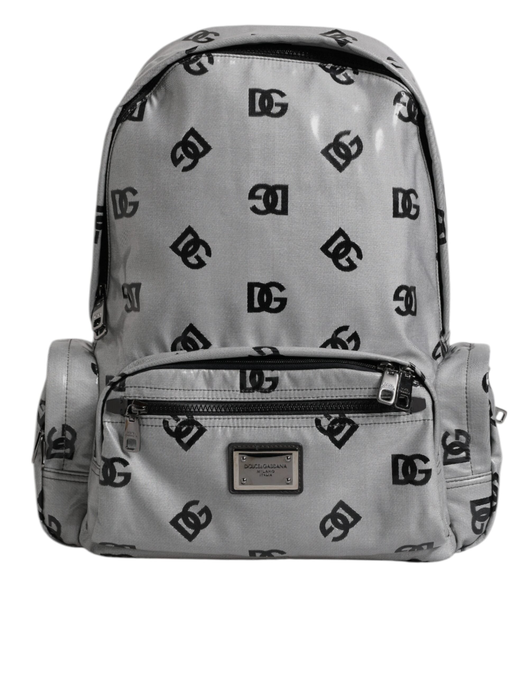 Dolce & Gabbana Polyester Grau Schwarz DG Logo Plaque Rucksack Tasche