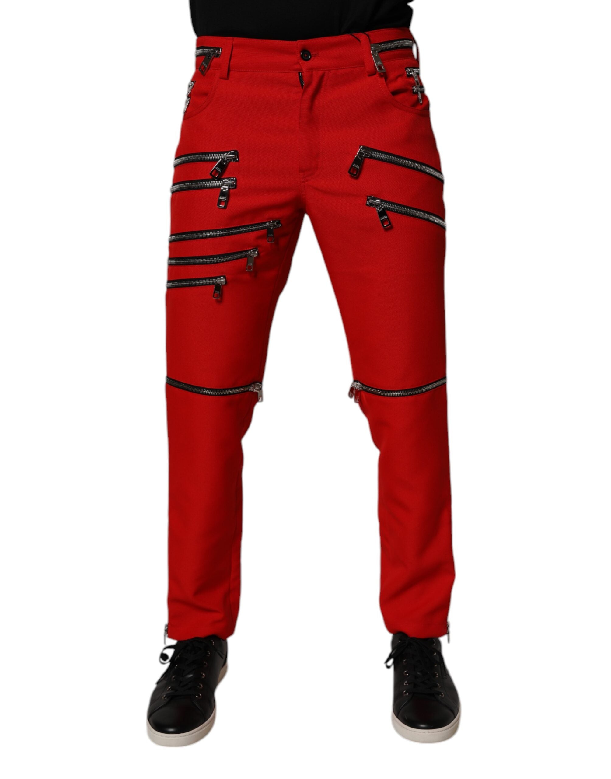 Dolce & Gabbana Rote gerade Hose mit Reißverschluss und Verzierungen