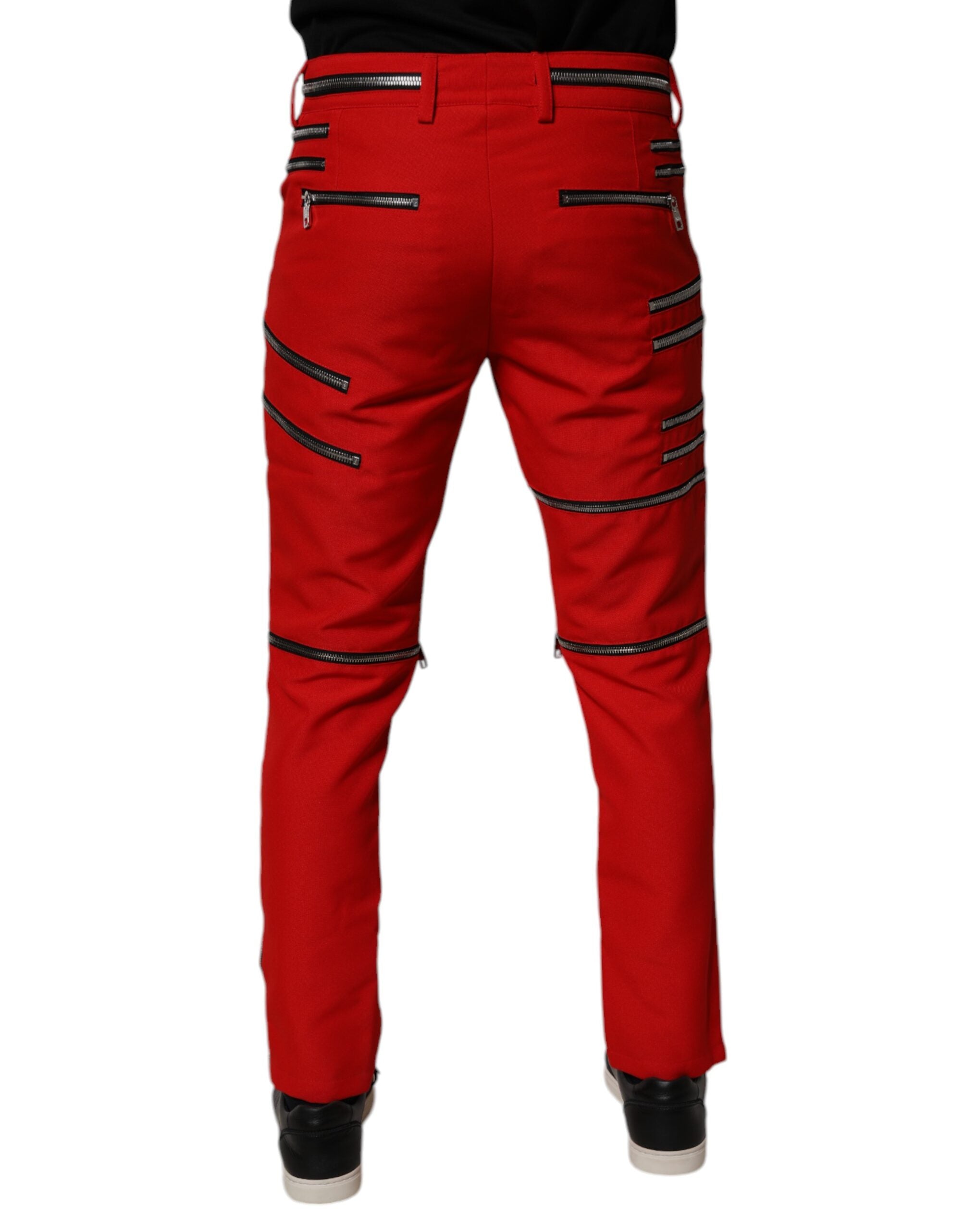Dolce & Gabbana Rote gerade Hose mit Reißverschluss und Verzierungen