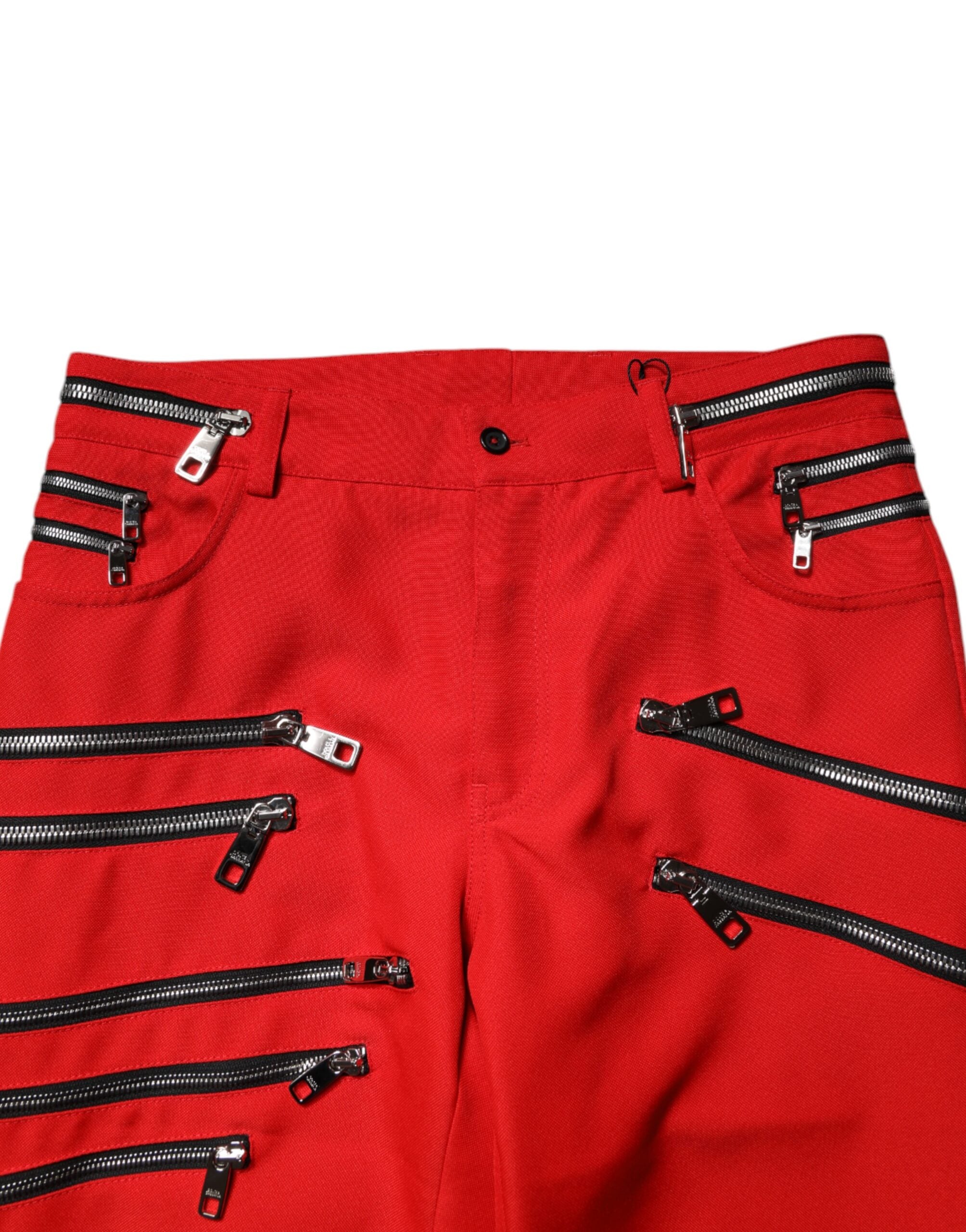 Dolce & Gabbana Rote gerade Hose mit Reißverschluss und Verzierungen