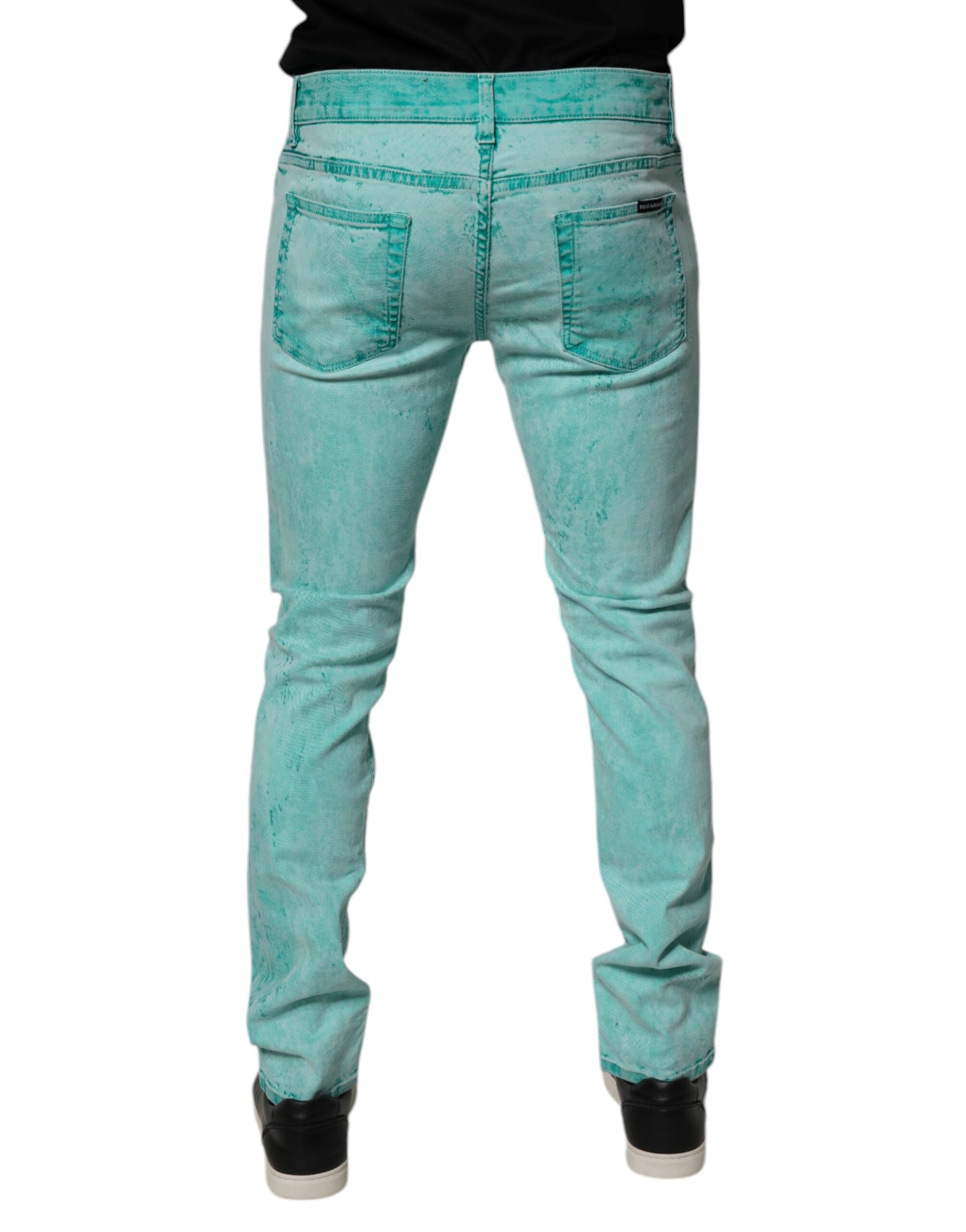Dolce & Gabbana Grüne Krawattenfärbung Baumwolle Skinny Männer Denim Jeans