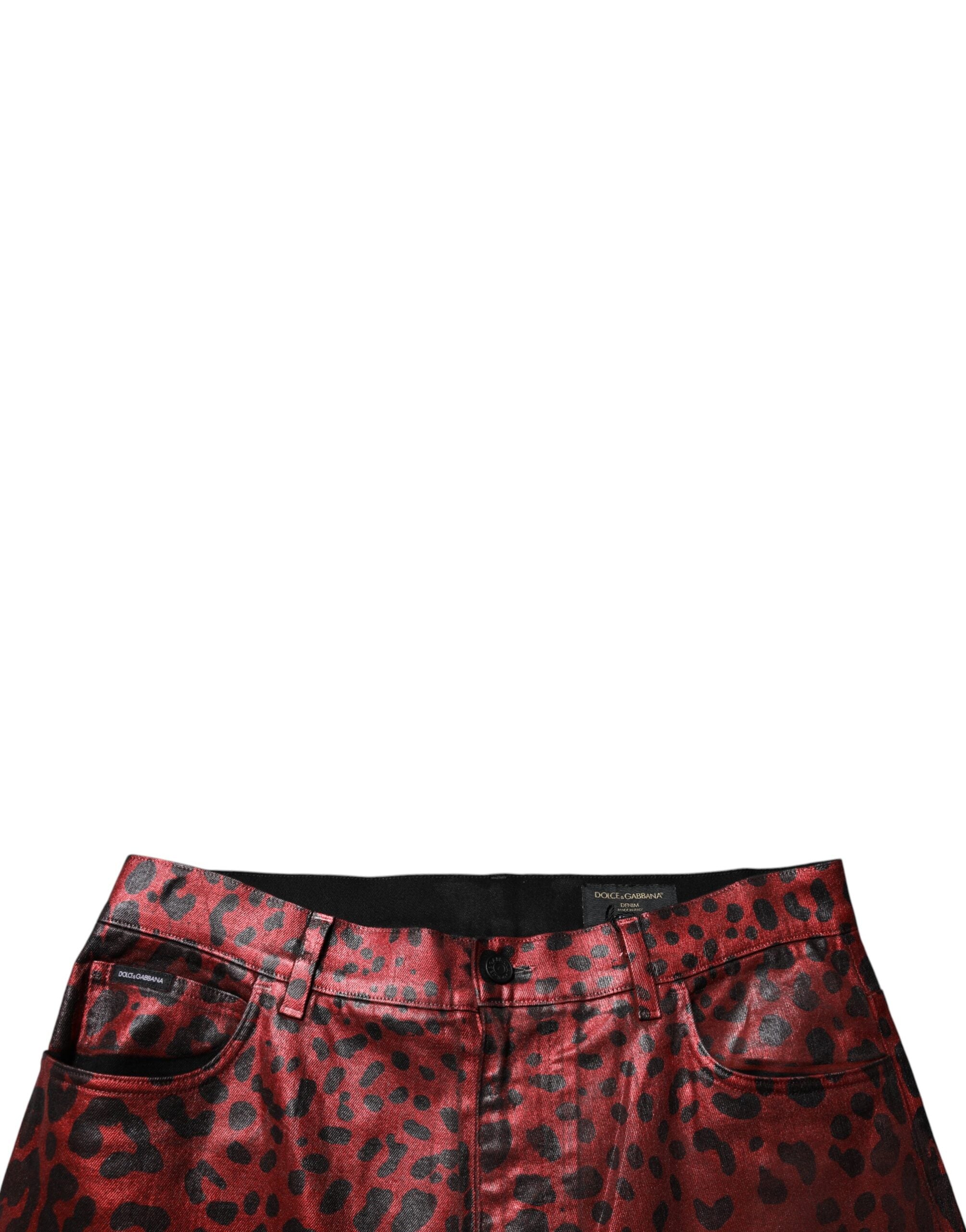 Dolce & Gabbana Rote Leopard-Baumwolle Gerade Männer Denim Jeans