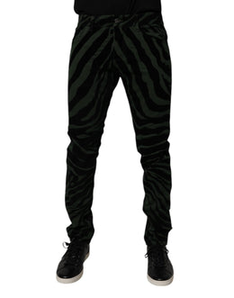 Dolce & Gabbana Schwarz-grün gestreifte Baumwoll-Skinny Denim Jeans