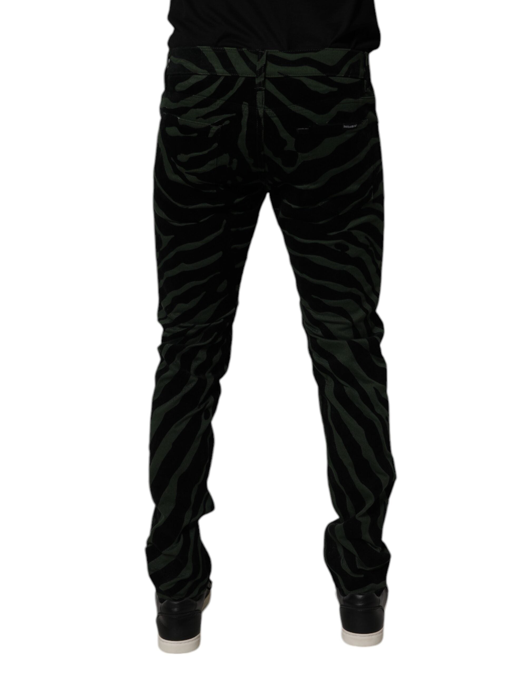 Dolce & Gabbana Schwarz-grün gestreifte Baumwoll-Skinny Denim Jeans
