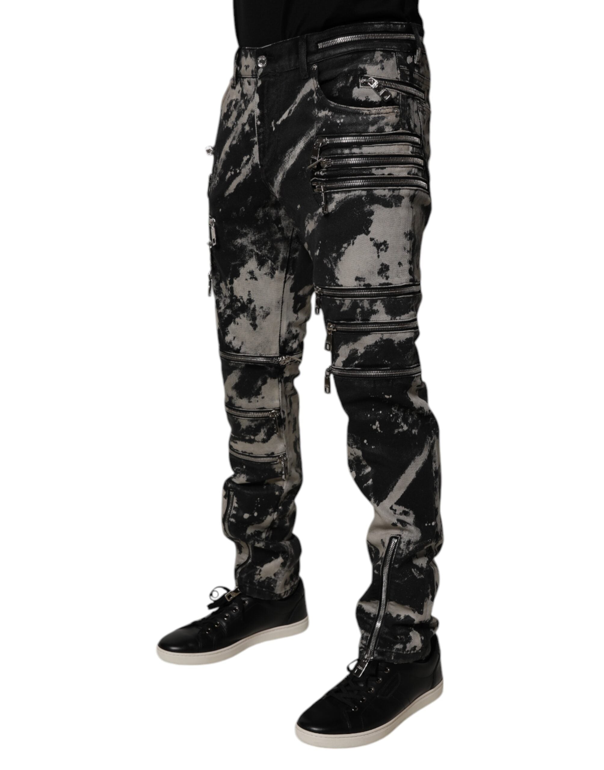 Dolce & Gabbana Schwarze Tie Dye Cotton Skinny Zip Denim Jeans