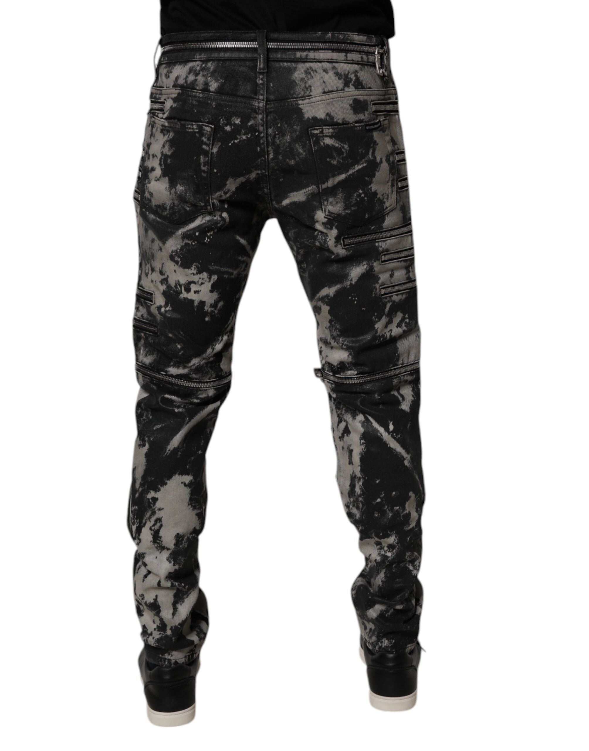 Dolce & Gabbana Schwarze Tie Dye Cotton Skinny Zip Denim Jeans