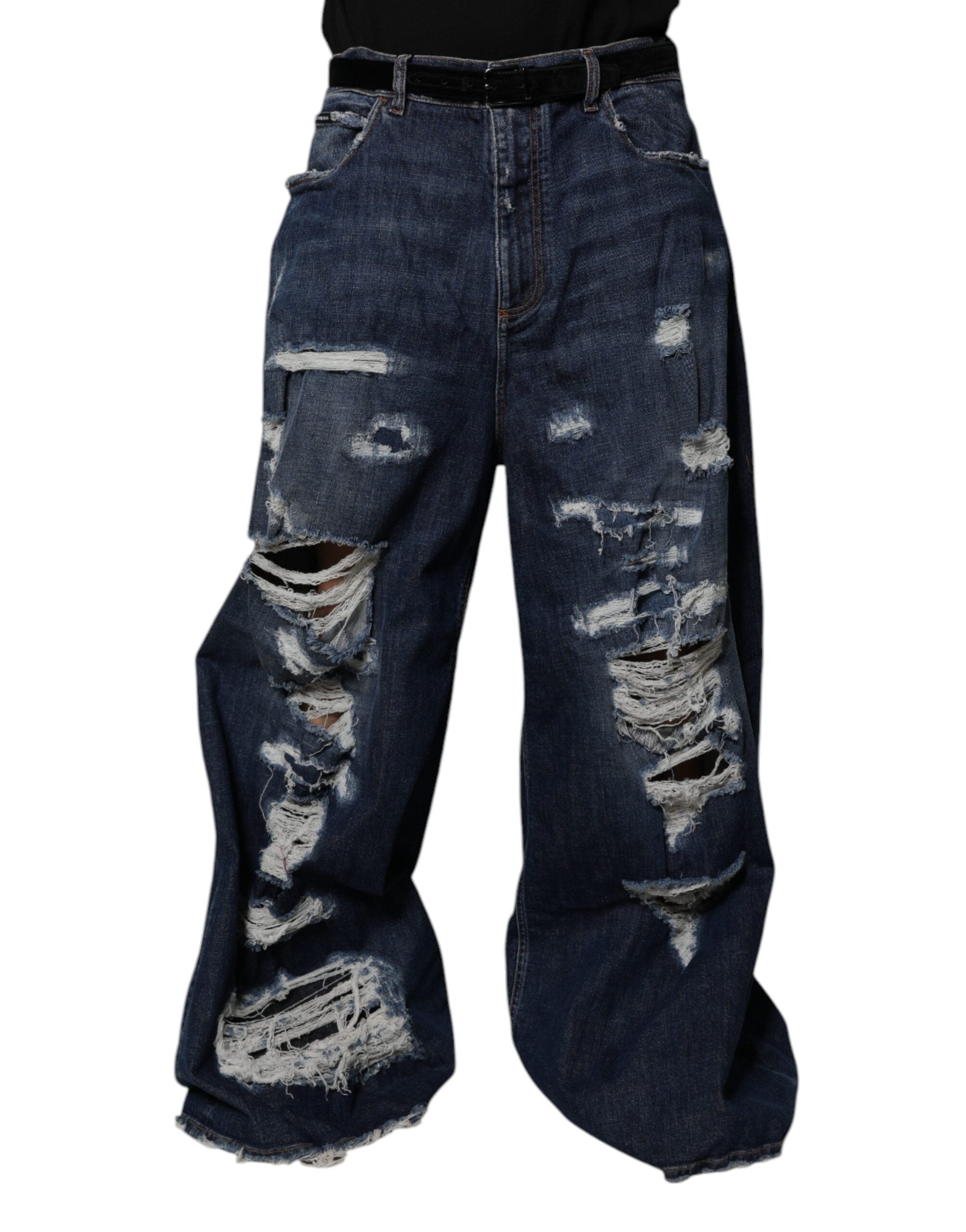 Dolce & Gabbana Dunkelblaue zerfledderte Jeans mit weitem Bein für Männer aus Denim