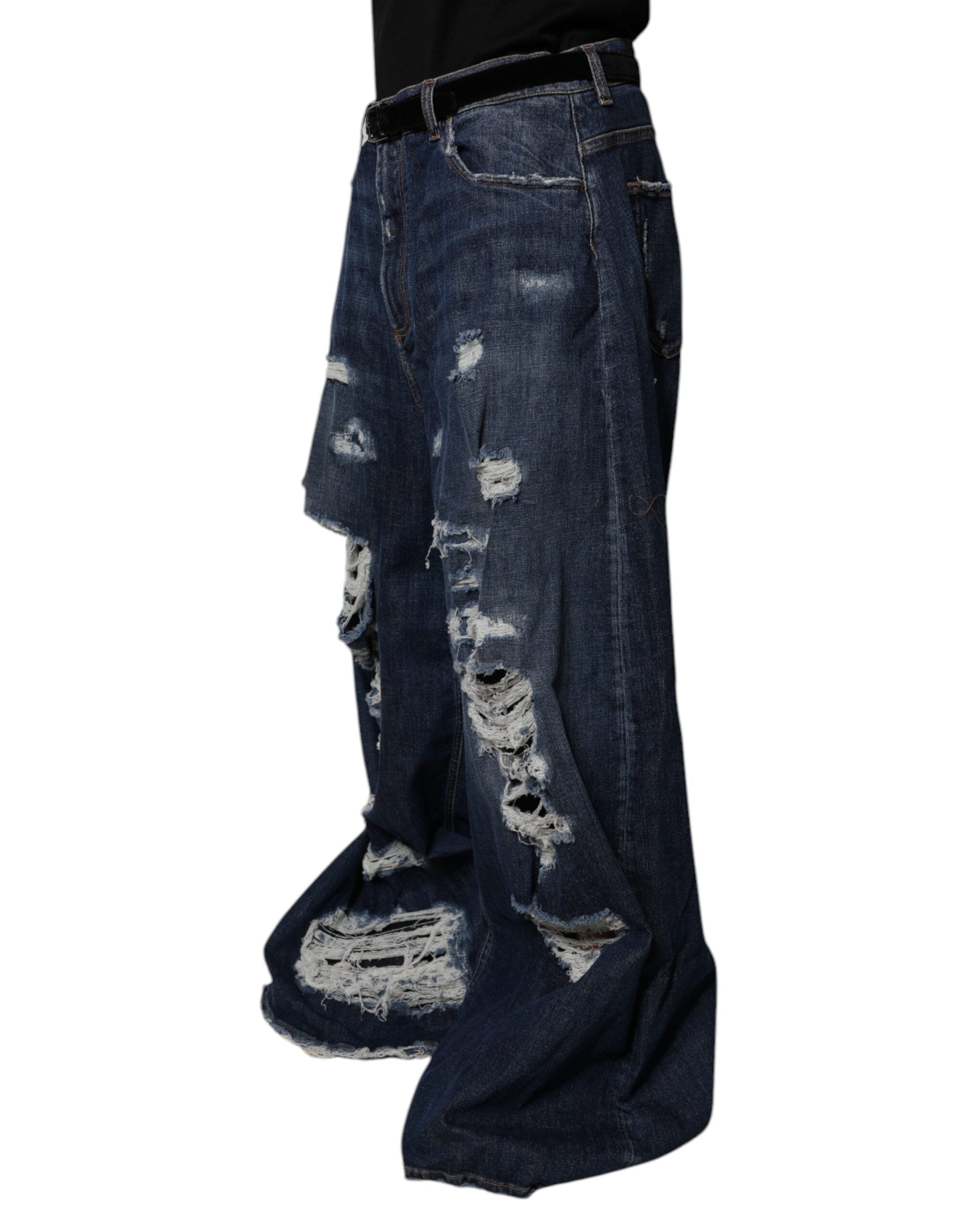 Dolce & Gabbana Dunkelblaue zerfledderte Jeans mit weitem Bein für Männer aus Denim