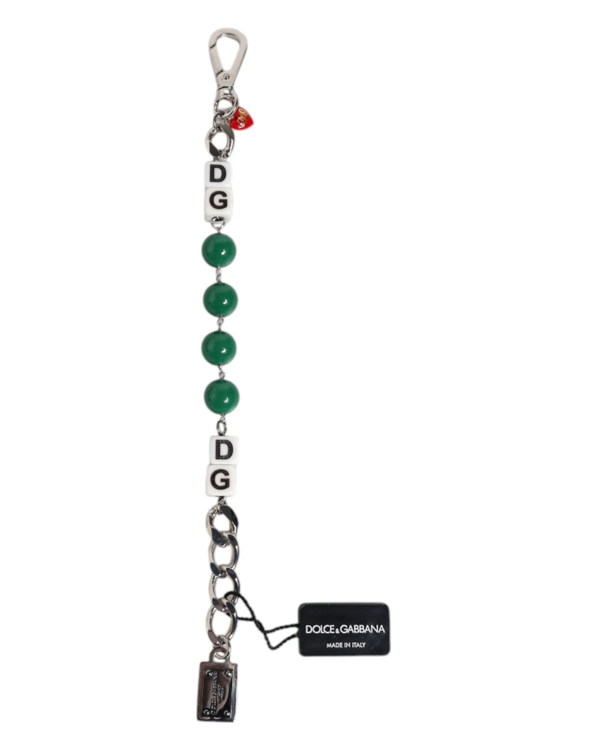 Dolce & Gabbana Silber-Ton Messing Perle Würfel Logo verschönern Charm-Armband