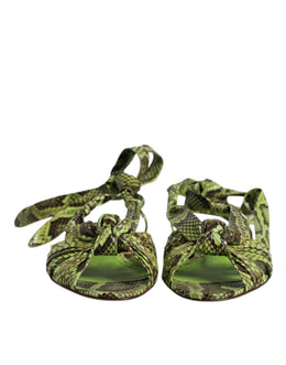 Dolce & Gabbana Grüne Animal Print Ankle Wrap Sandalen Schuhe