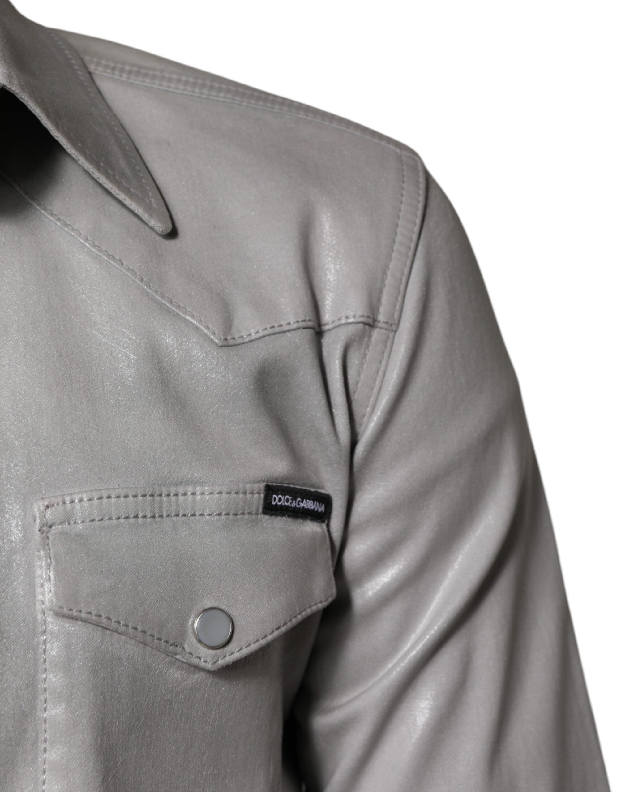 Dolce & Gabbana Metallisch graues Baumwollhemd mit Knopfleiste