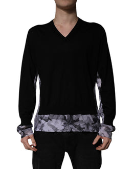 Dolce & Gabbana Schwarzer Camouflage Pullover mit V-Ausschnitt