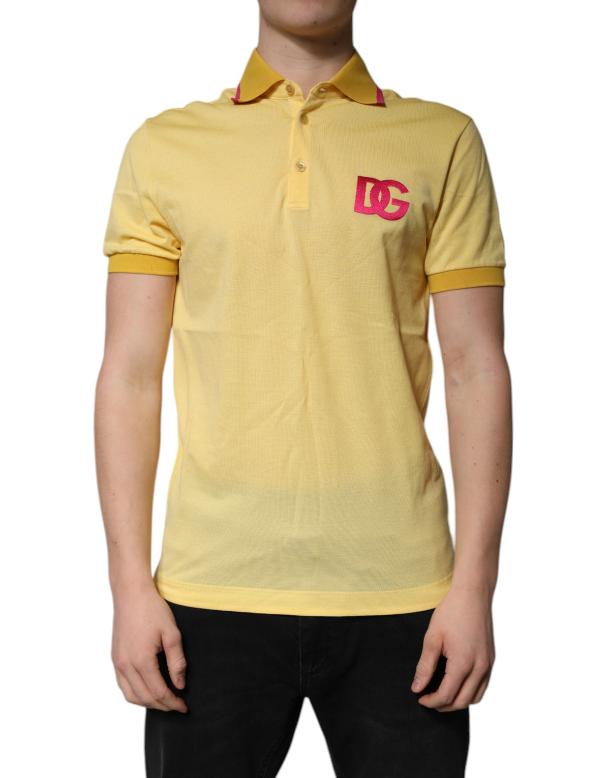 Dolce & Gabbana Gelbes Logo-Polo-T-Shirt aus Baumwolle mit Kragen