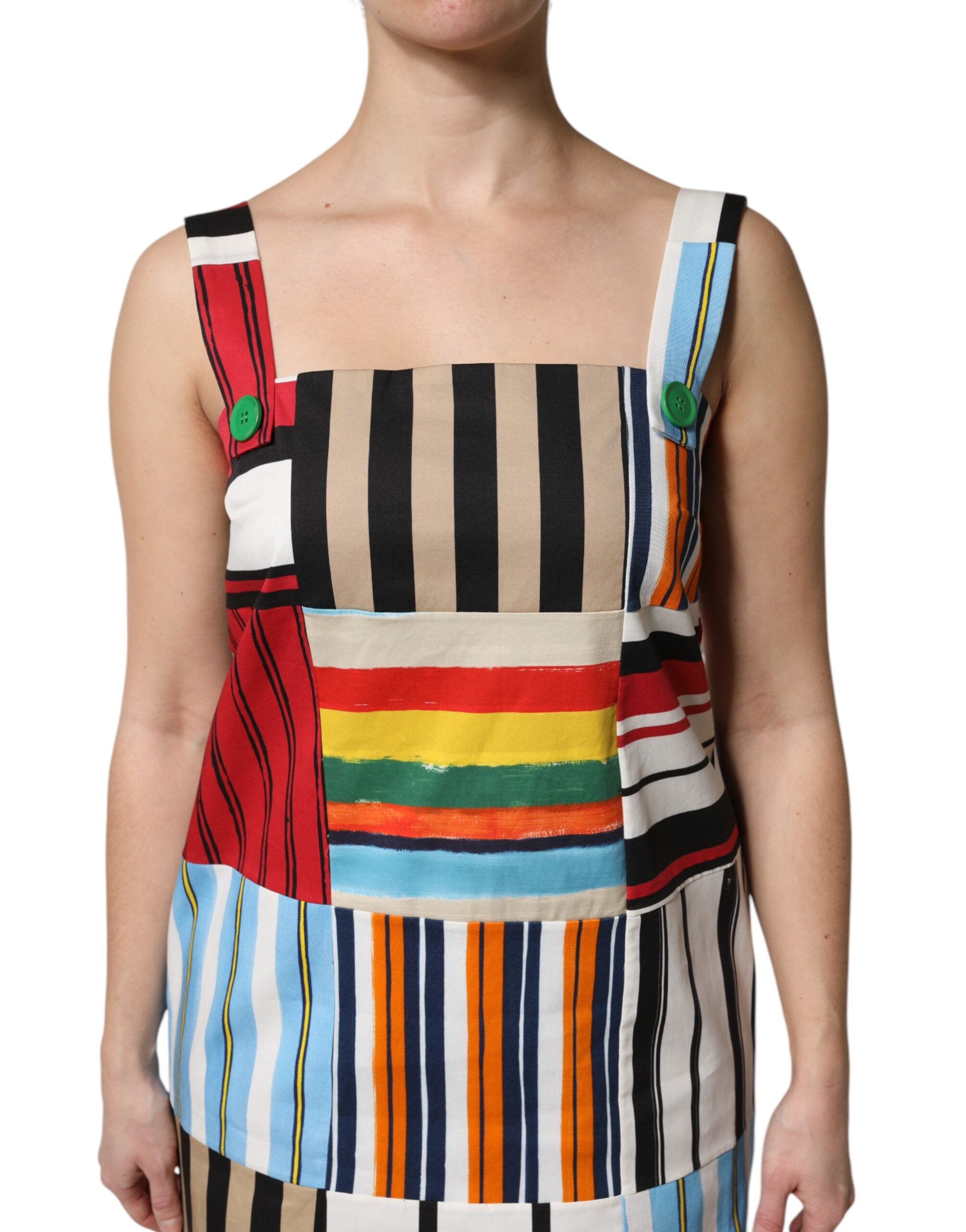 Dolce & Gabbana Multicolor Baumwollstreifen Kleid ohne Ärmel