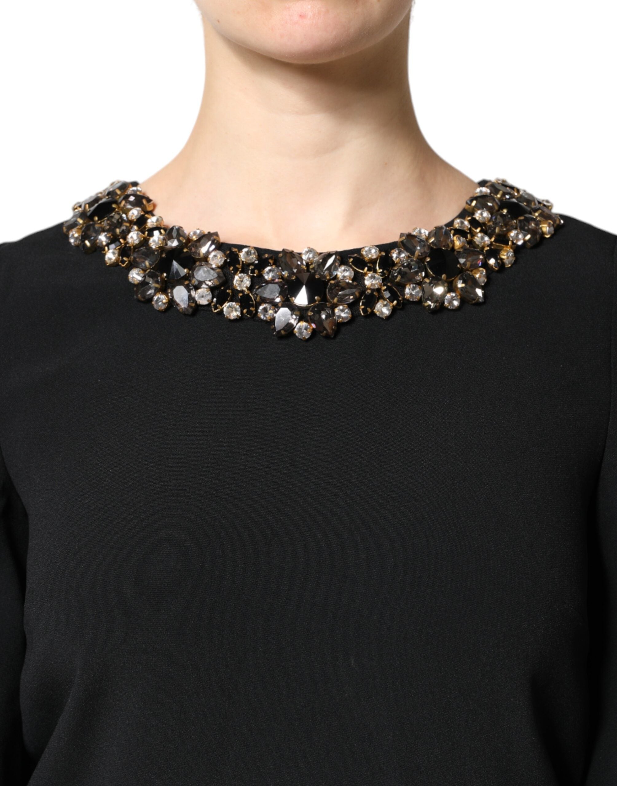 Dolce & Gabbana Schwarzes kristallverziertes Rundhals-Minikleid