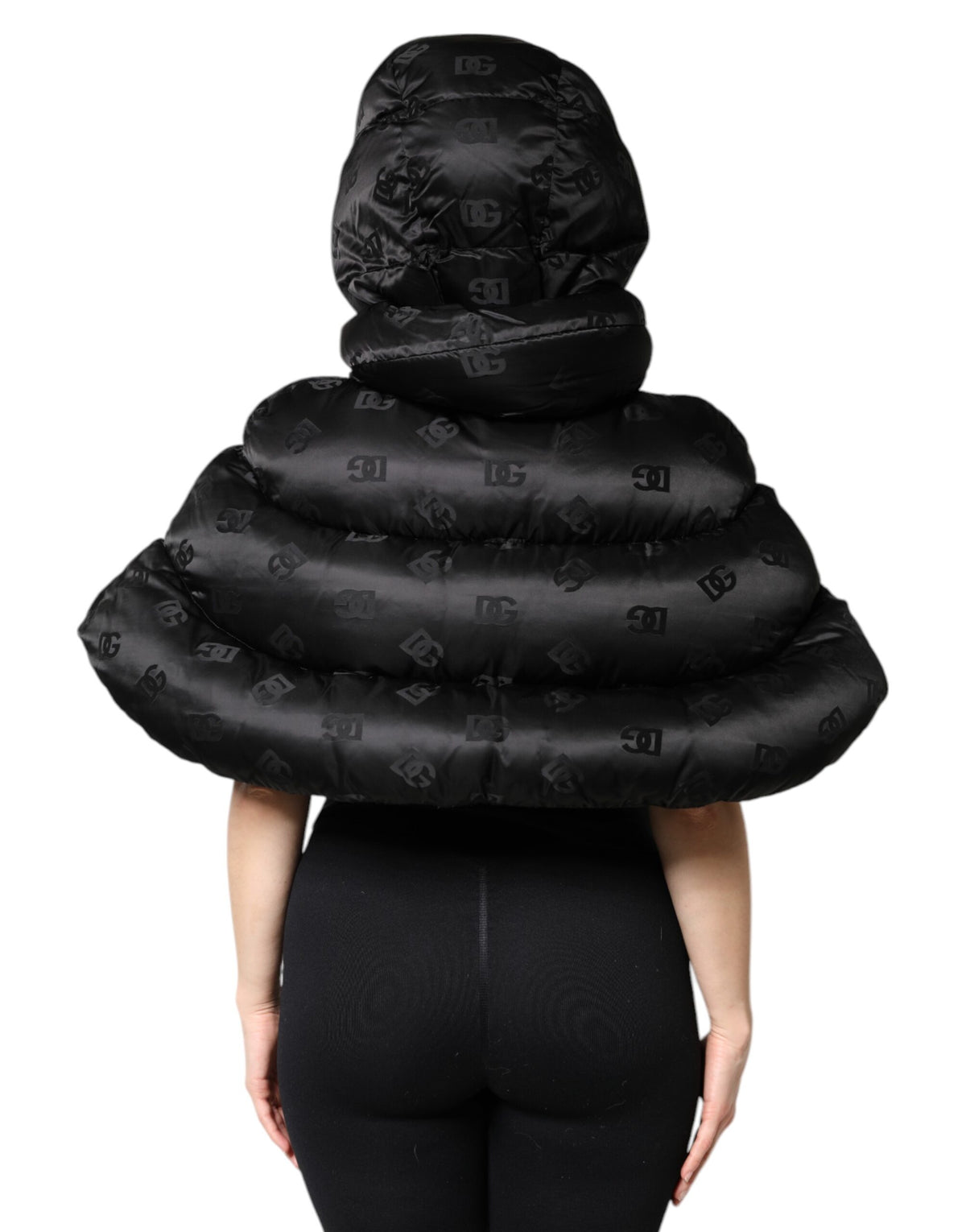 Dolce & Gabbana Schwarze gepolsterte Kapuzenjacke mit durchgehendem Reißverschluss und Cropped Jacket