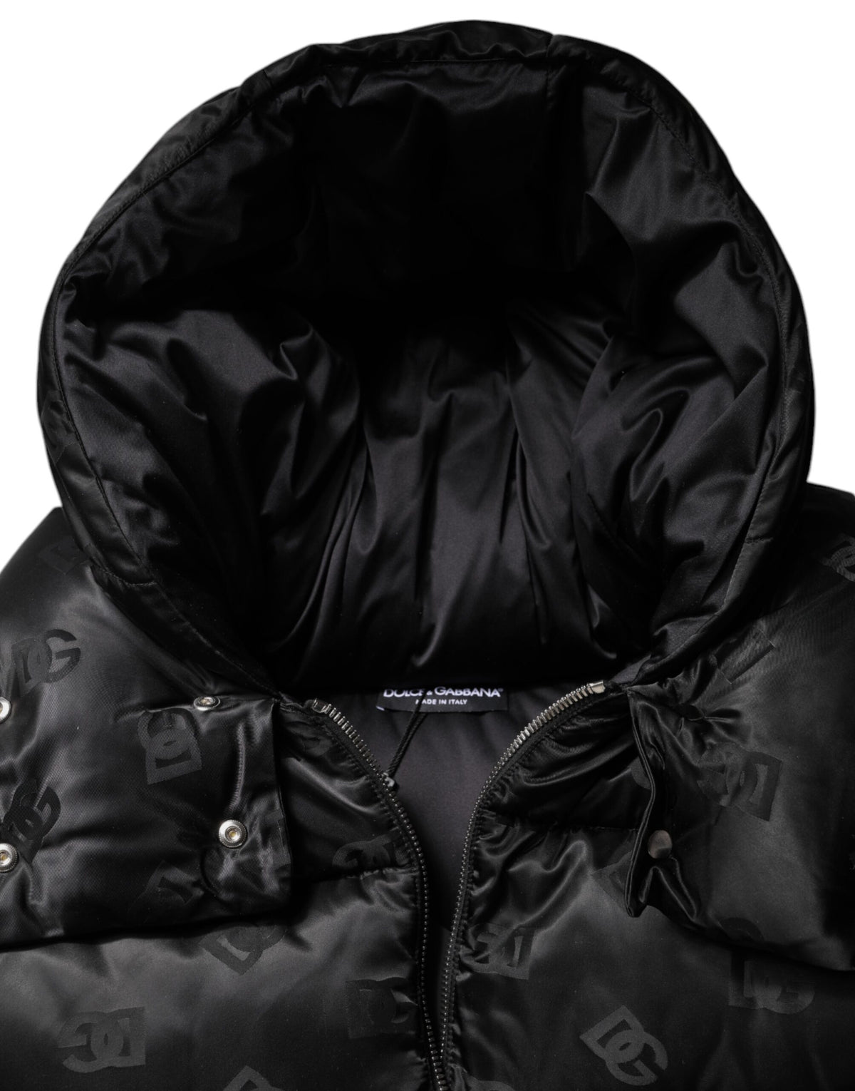 Dolce & Gabbana Schwarze gepolsterte Kapuzenjacke mit durchgehendem Reißverschluss und Cropped Jacket