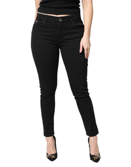 Dolce & Gabbana Schwarze Skinny Denim Jeans mit mittlerer Taille aus Baumwolle