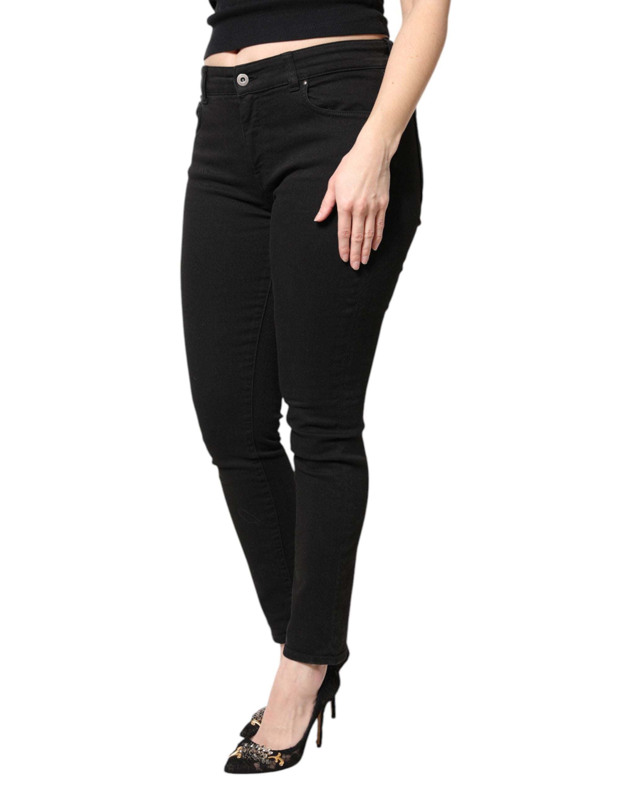 Dolce & Gabbana Schwarze Skinny Denim Jeans mit mittlerer Taille aus Baumwolle